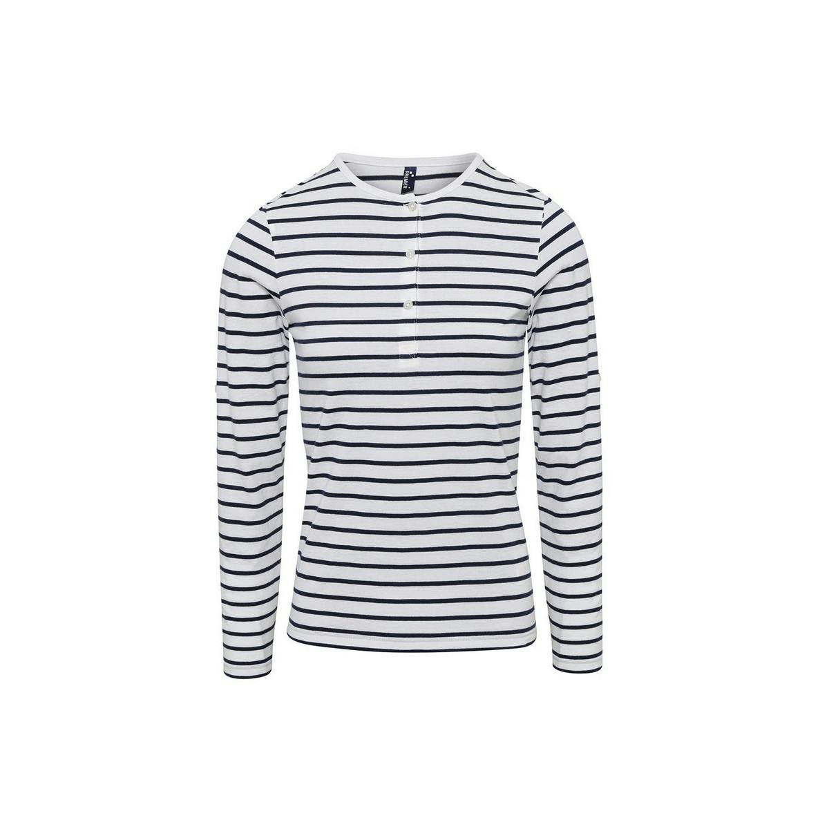 Premier Womens/Ladies Long John Striped Roll Sleeve T-Shirt (White/Navy) - Size X-Small - Image 3