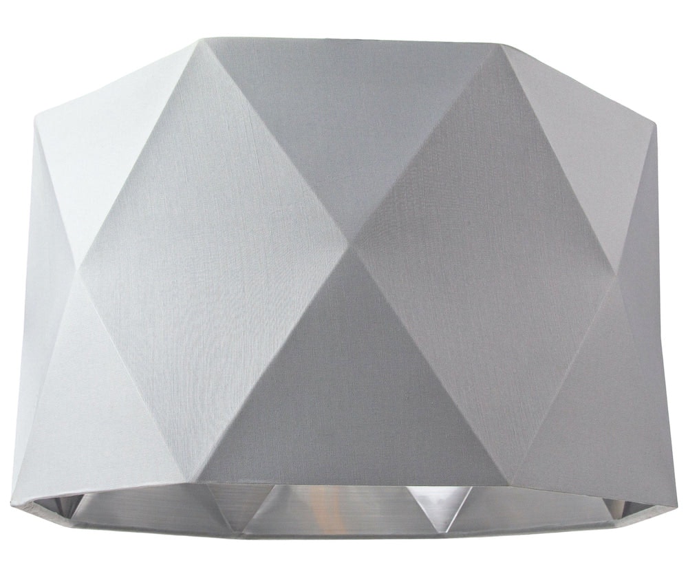 Happy Homewares Grey/Silver Cotton 12" Geometric Shade With Inner Brushed Metal Effect Lining 17Cm