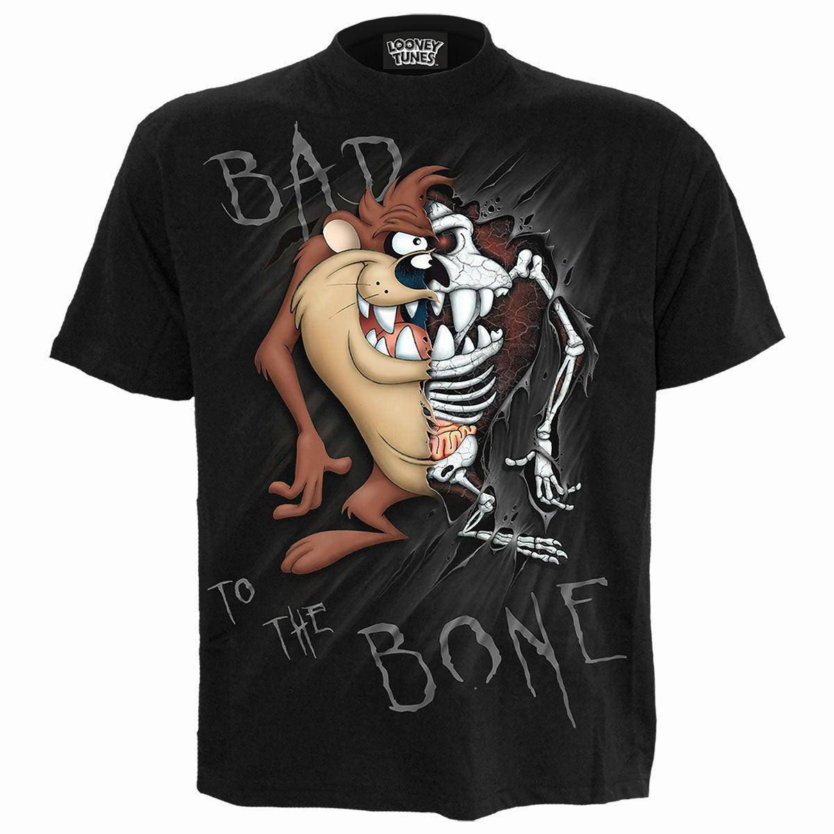 Spiral Direct Black Taz - Bad 2 D Bone - Front Print T-Shirt - S - Digital - Digital