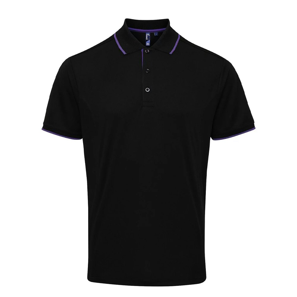 Premier (M, Black/Purple) Mens Coolchecker Contrast Pique Polo Shirt - Image 3