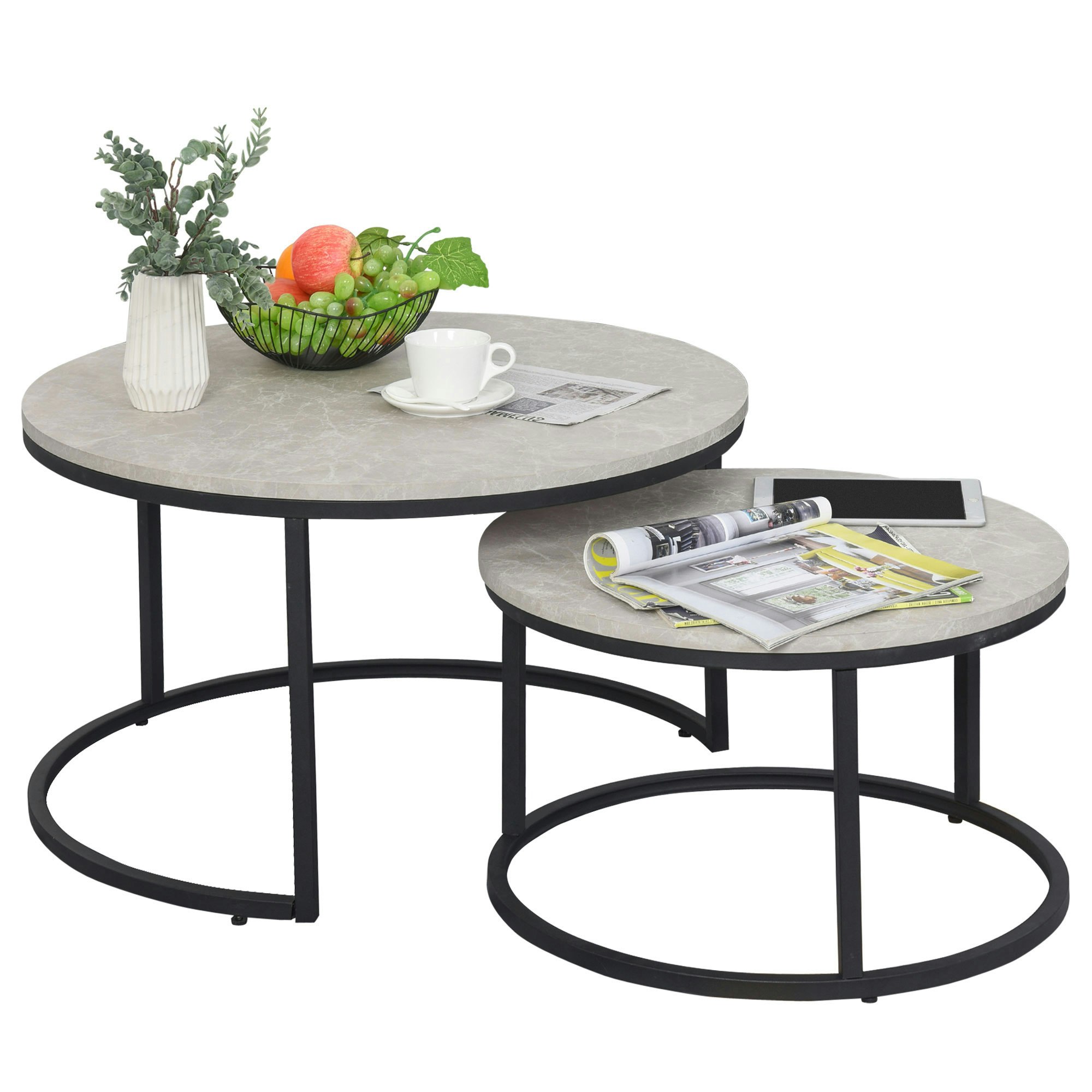 Homcom Grey Pcs Stacking Coffee Table Set Steel Frame, Marble - Marble Size 2