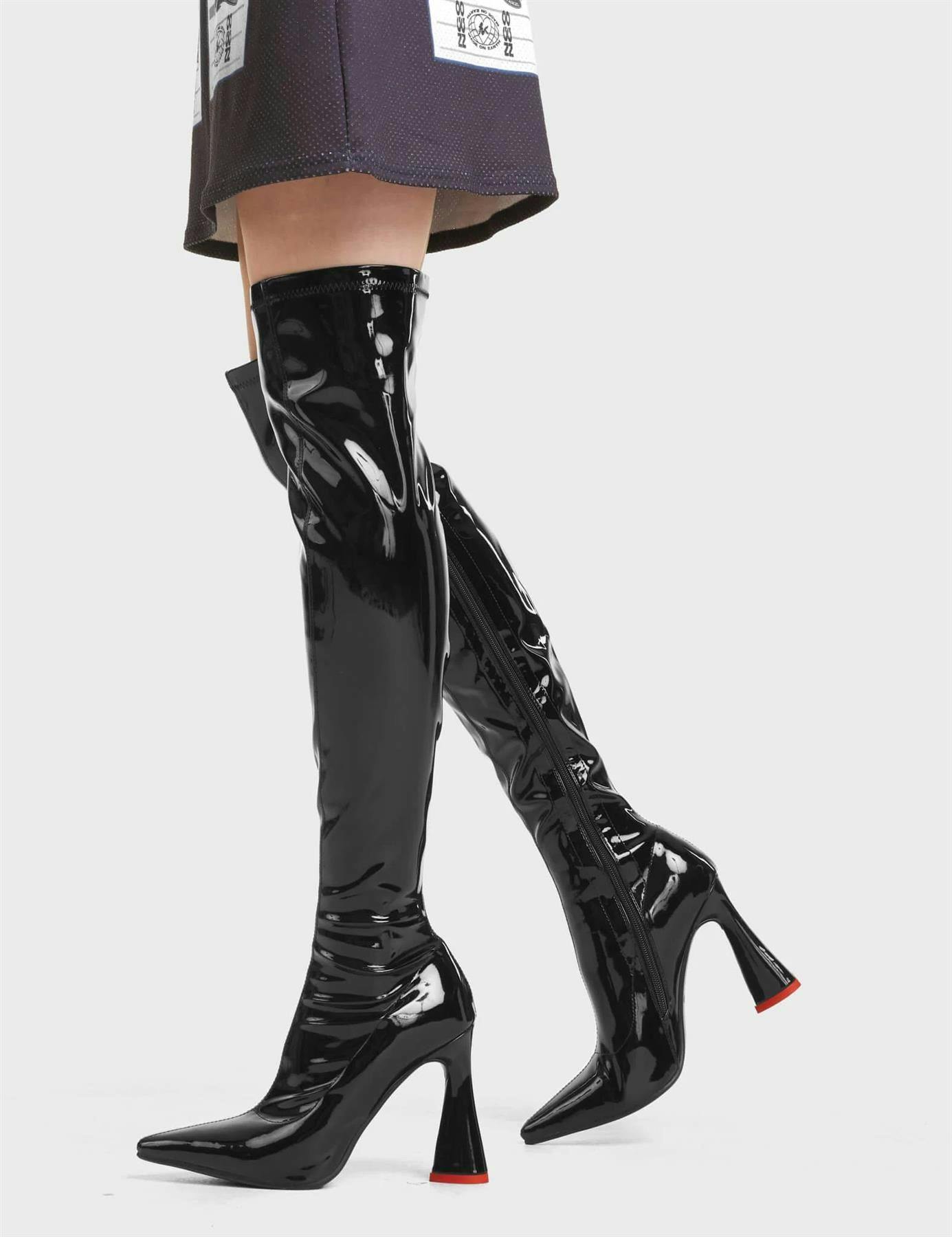 Lamoda Women's Black Ego ’S High Thigh Platform Boots In Sleek Stretch Pat - Uk6
