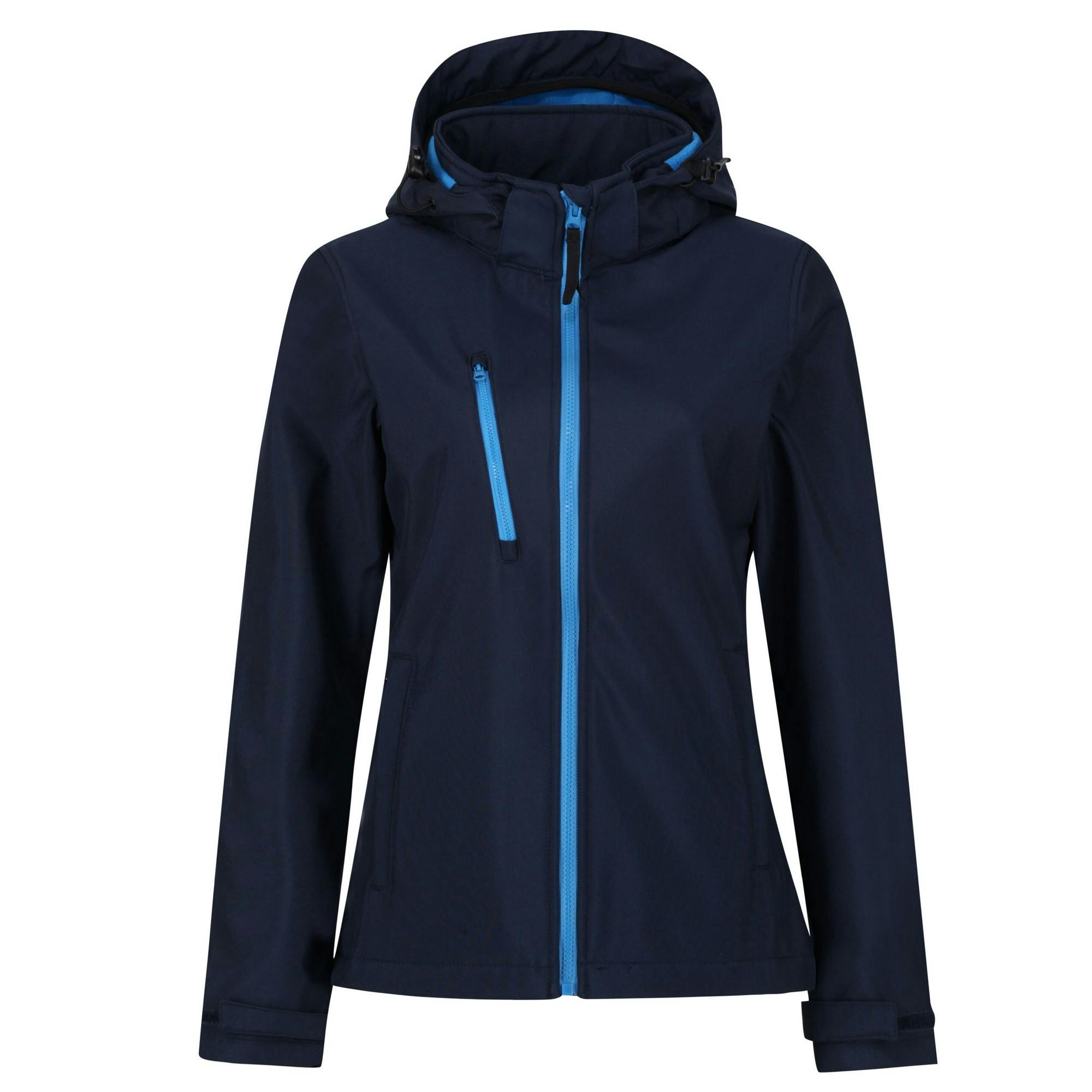 Regatta Women's Blue / Venturer 3 Layer Hooded Soft Shell Jacket - Navy/French - 14 Uk - Navy/French - 100% Polyester