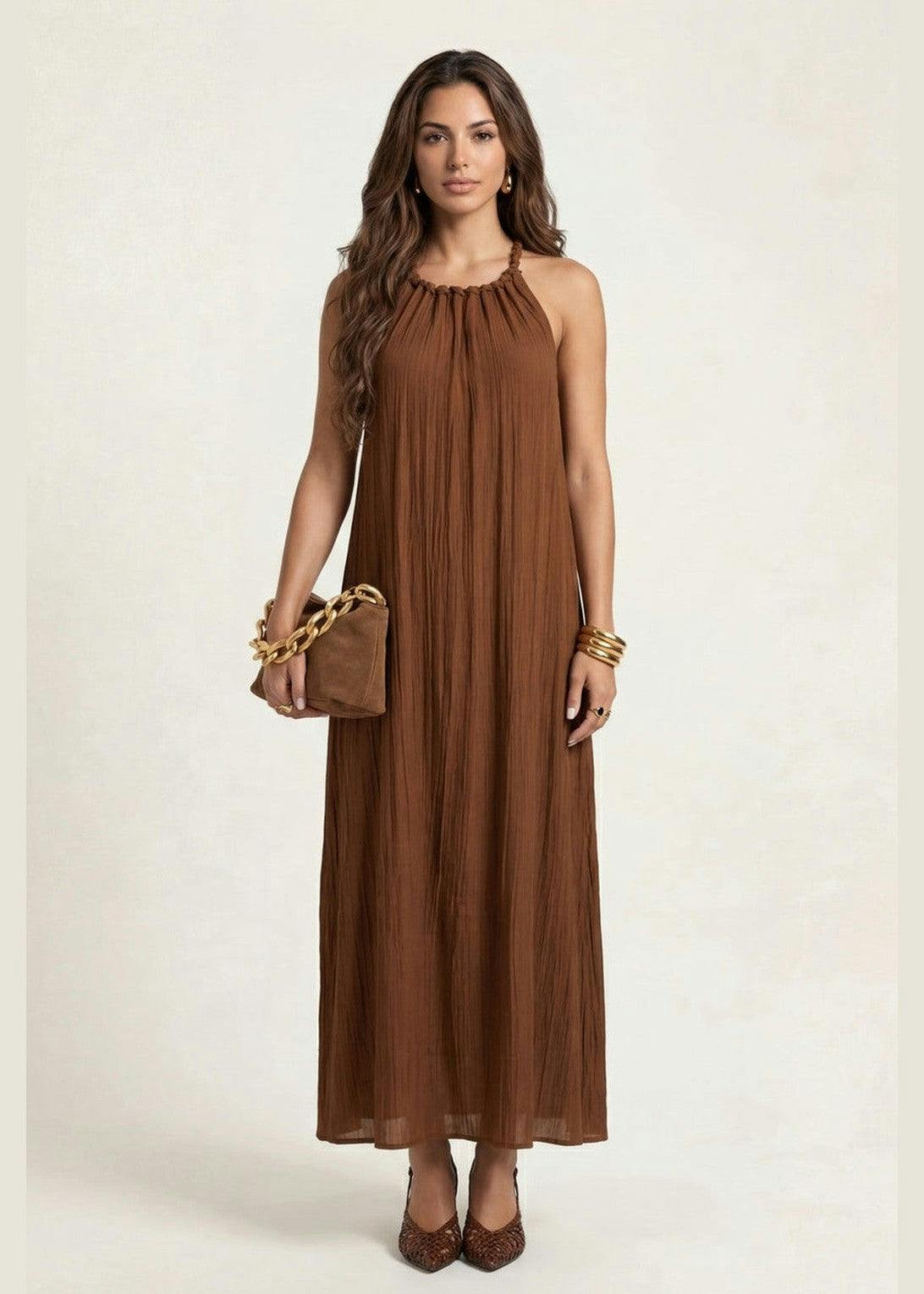 Urban Bliss Braided Neck Trim Maxi Dress Tan - 14