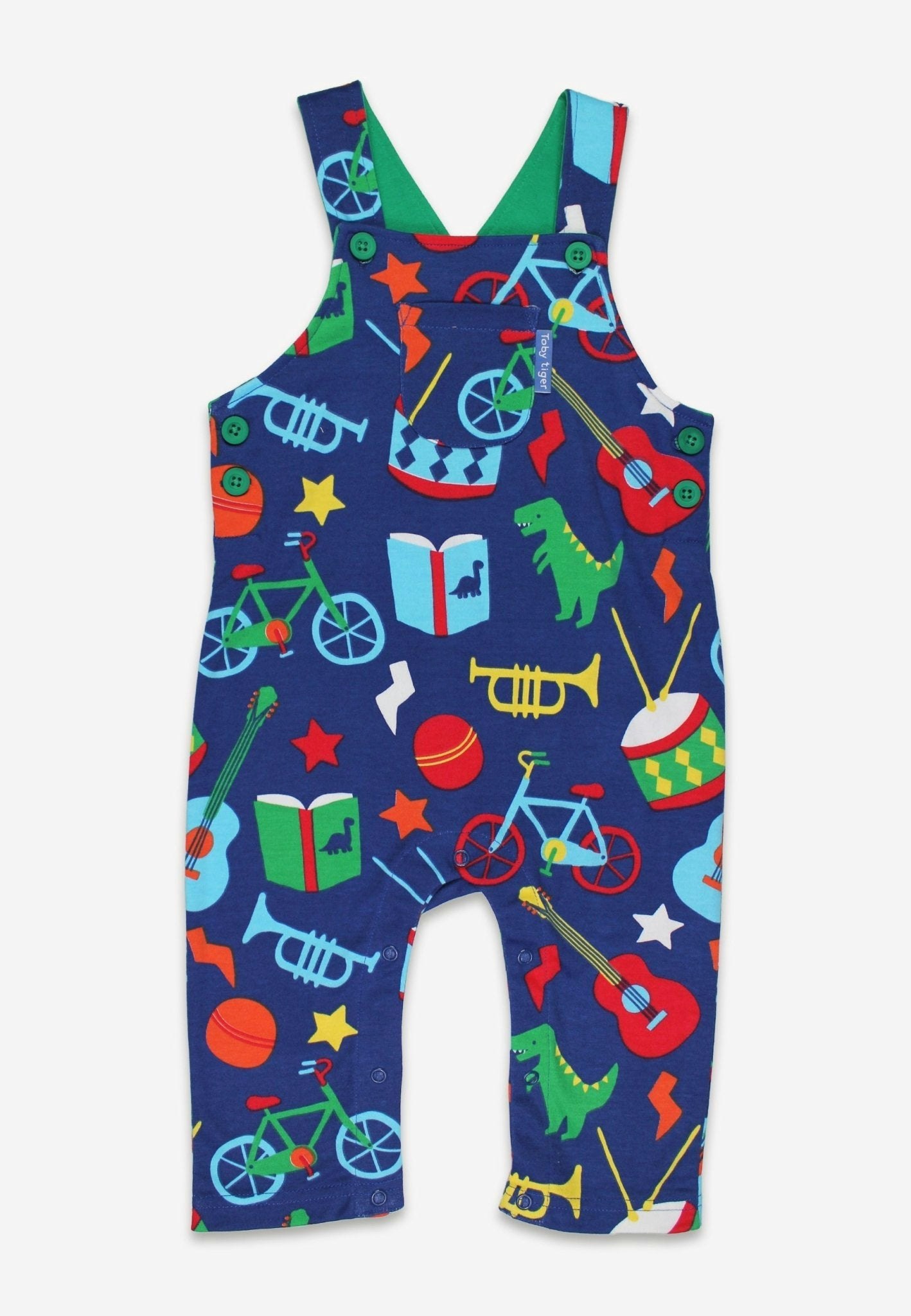 Toby Tiger Blue Organic Toys Print Dungarees - 3-4Y / 104Cm