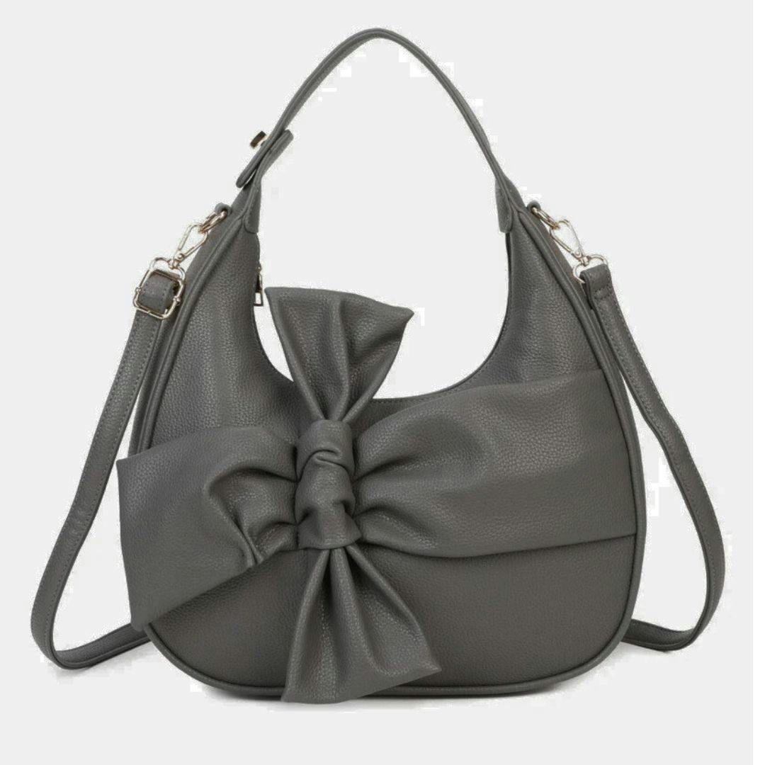 Love Emvy Dark/Grey Bow Moon Crescent Faux Leather Top-Handle Shoulder Bag