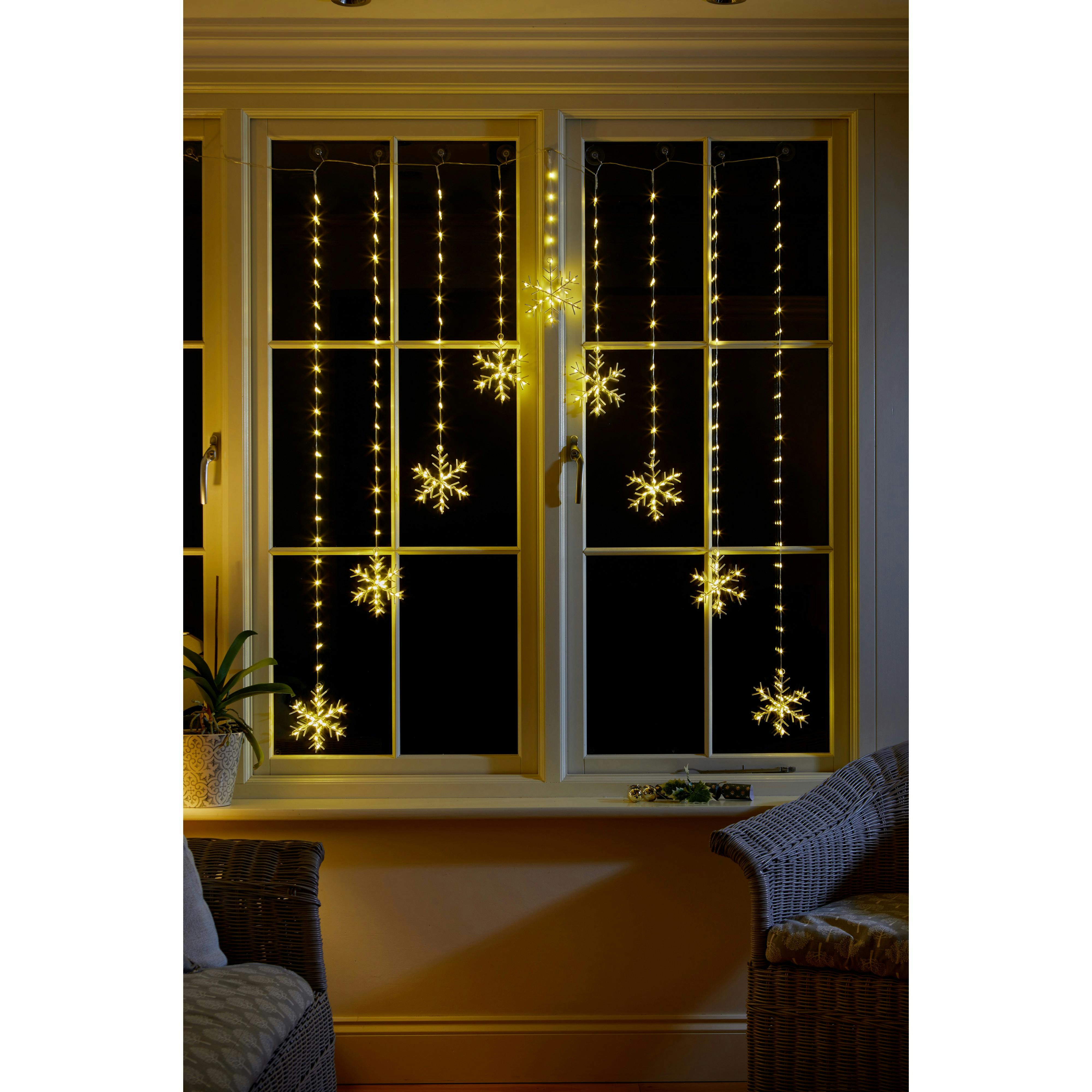 Rackhams White Snowflake Curtain Lights Warm