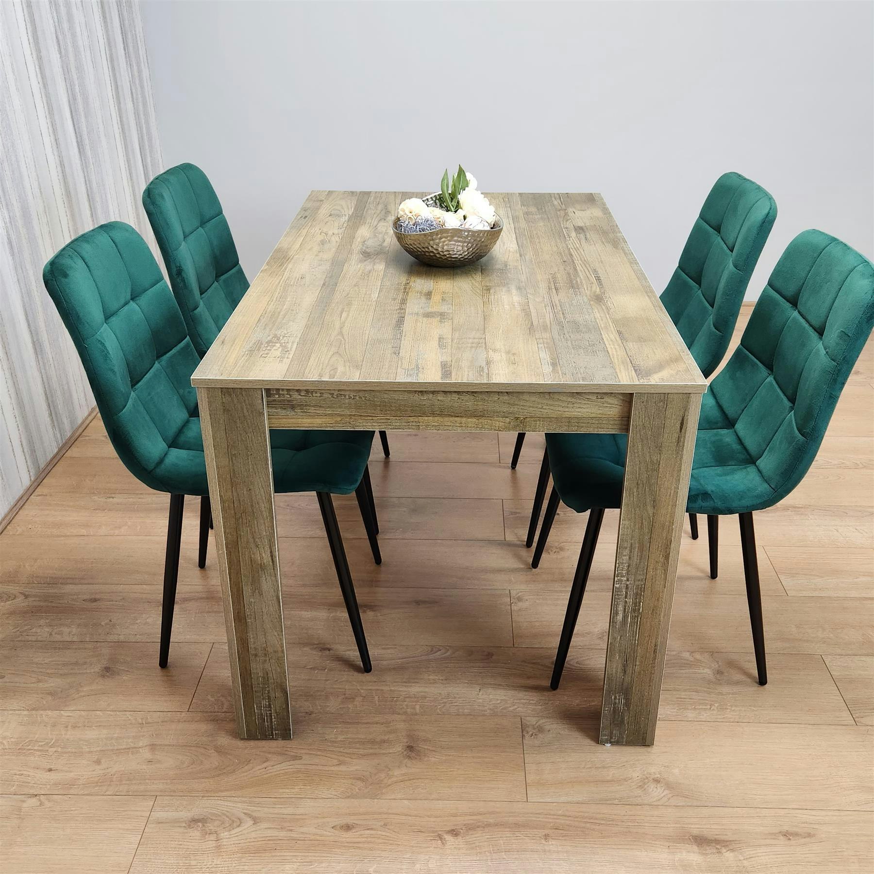 Kosy Koala Unisex Brown Dining Set Of 4 Dining Table With 4 Green Velvet Chairs - Dining Room Furniture In - Image 6