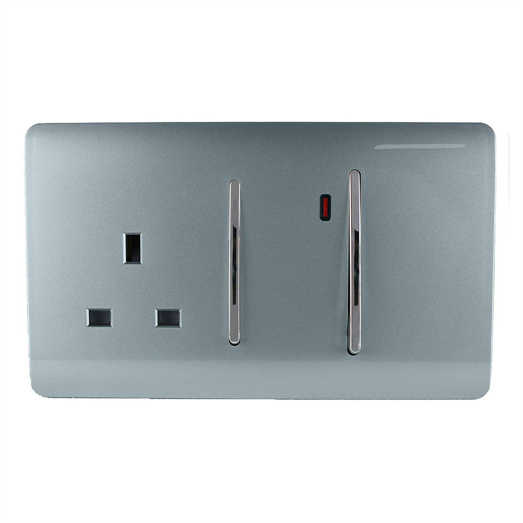 Trendi Switch Screwless Artistic Modern Decorative Glossy 45 A Cooker Switch Control Unit & Single Plug Socket Inc Neon Indicator for Indoor Use in Cool Grey - ART-WHS213CG - Image 5