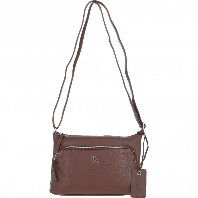 Ashwood Silver Real Leather Crossbody Bag: Bristol - Cognac - Leather