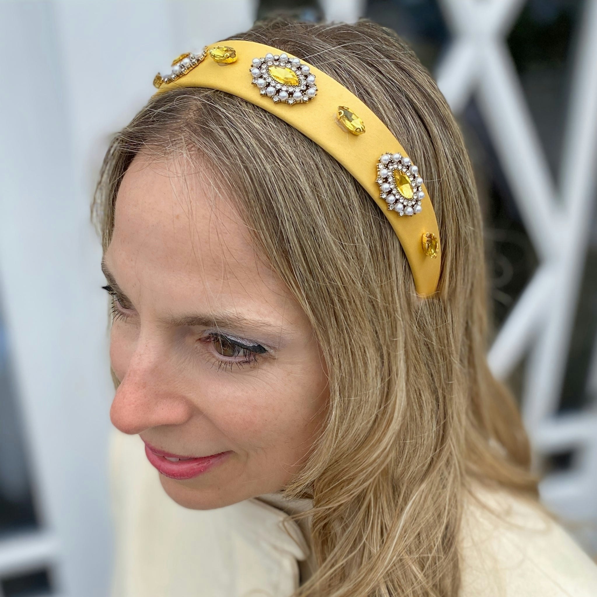 Queenmee Accessories Yellow Hair Band With Pearls Alice Band
