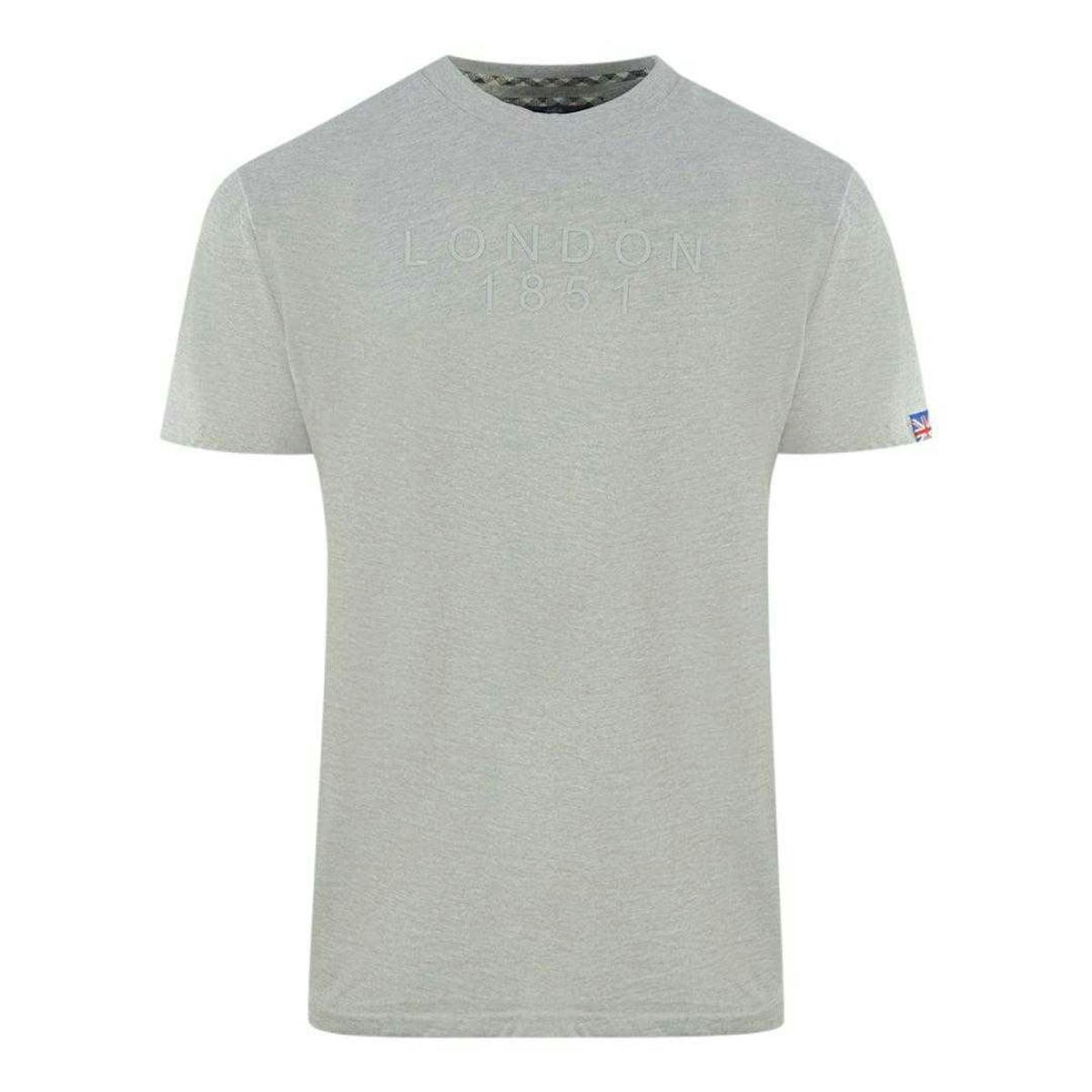 Aquascutum Men's Grey London 1851 Logo Taped T-Shirt - M - 100% Cotton