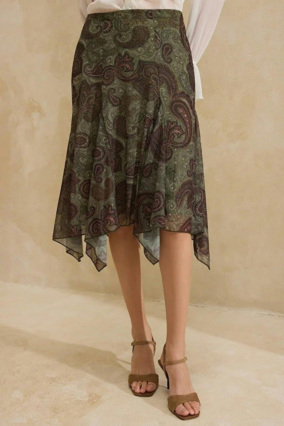 Wovcor Floral A-Line Ruffled Regular Waist Midi Tulle Knit Skirt - Multi - Xl