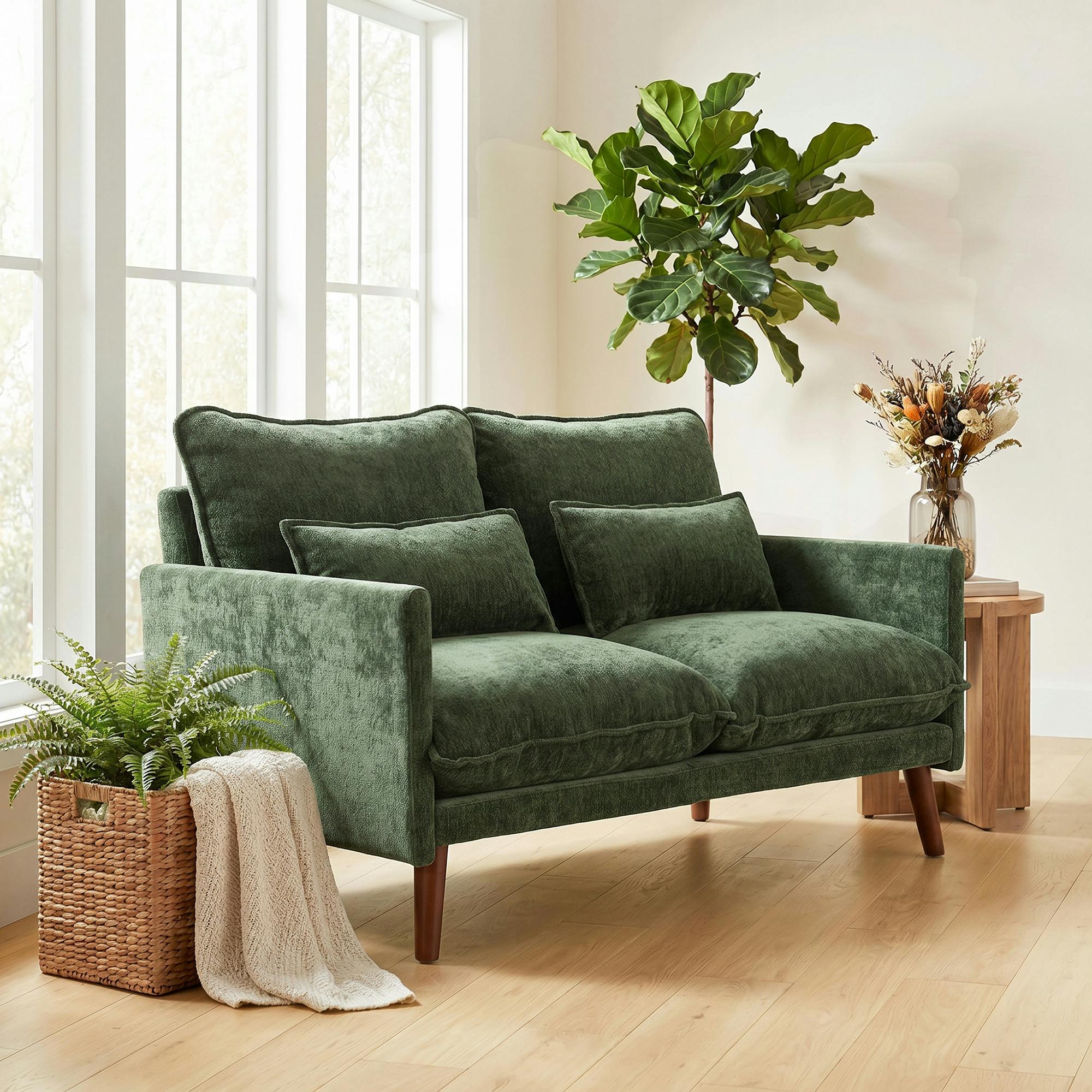 Rackhams Green 2 Seater Sofa, Modern Loveseat With Spring Cushions, Wide Seat,