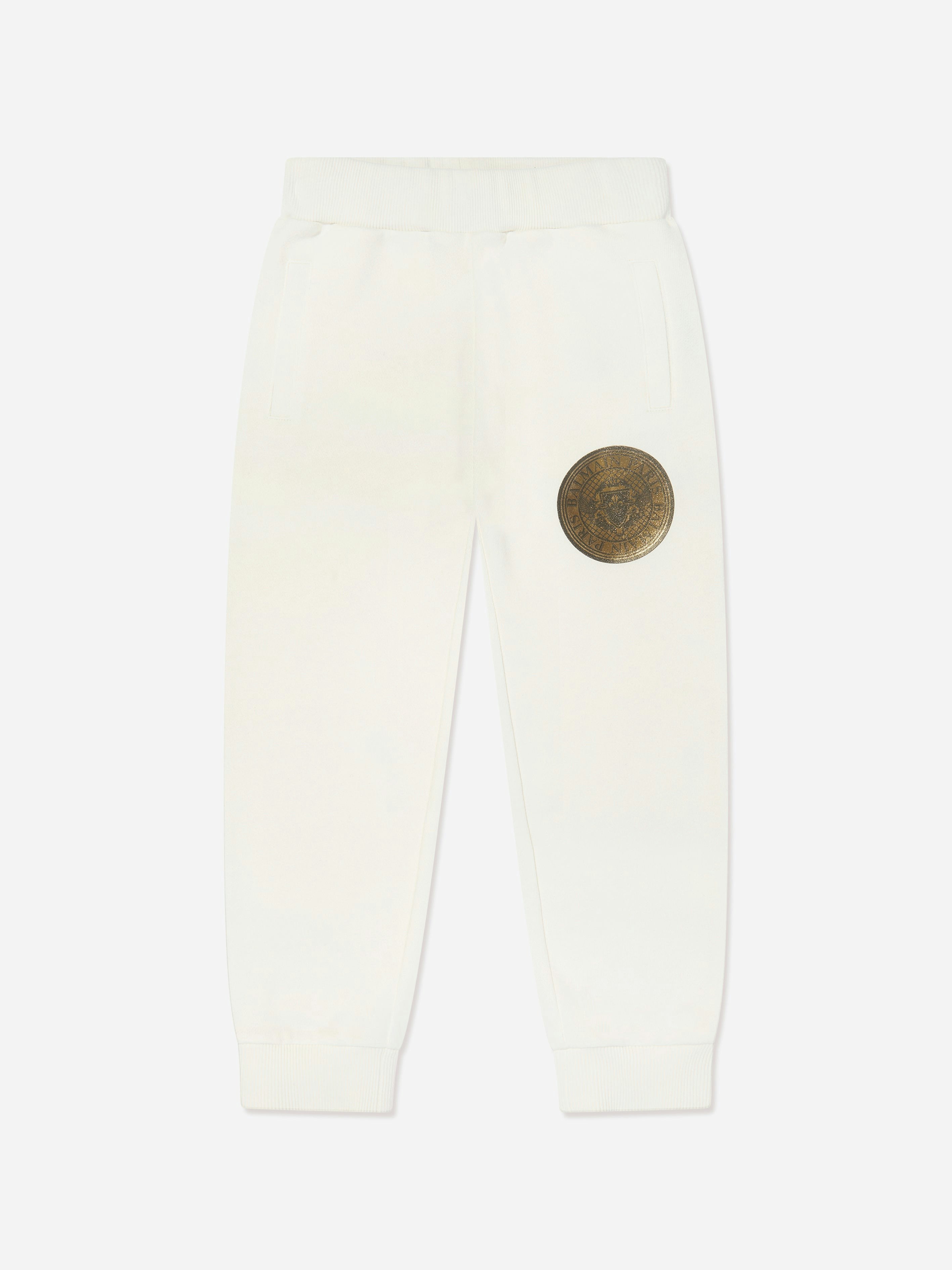 Balmain Unisex Kids Ivory Kids Logo Joggers In - 12 Yrs