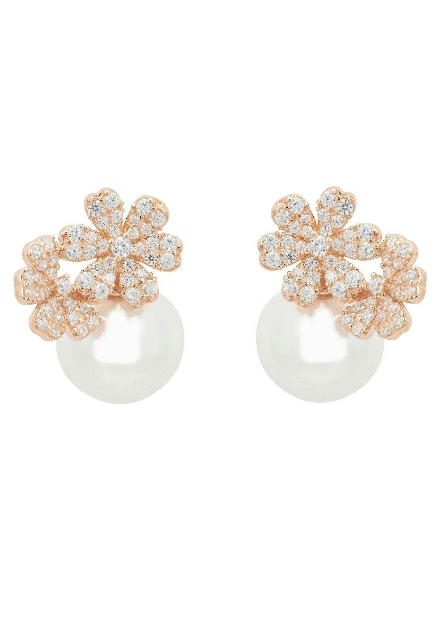 Latelita Silver/Black Bouquet And Pearl Stud Earrings Rosegold
