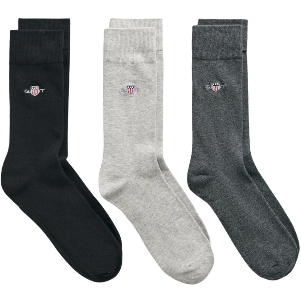 Gant Men's 3-Pack Shield Logo Socks, Charcoal Melange - Eur 43-45