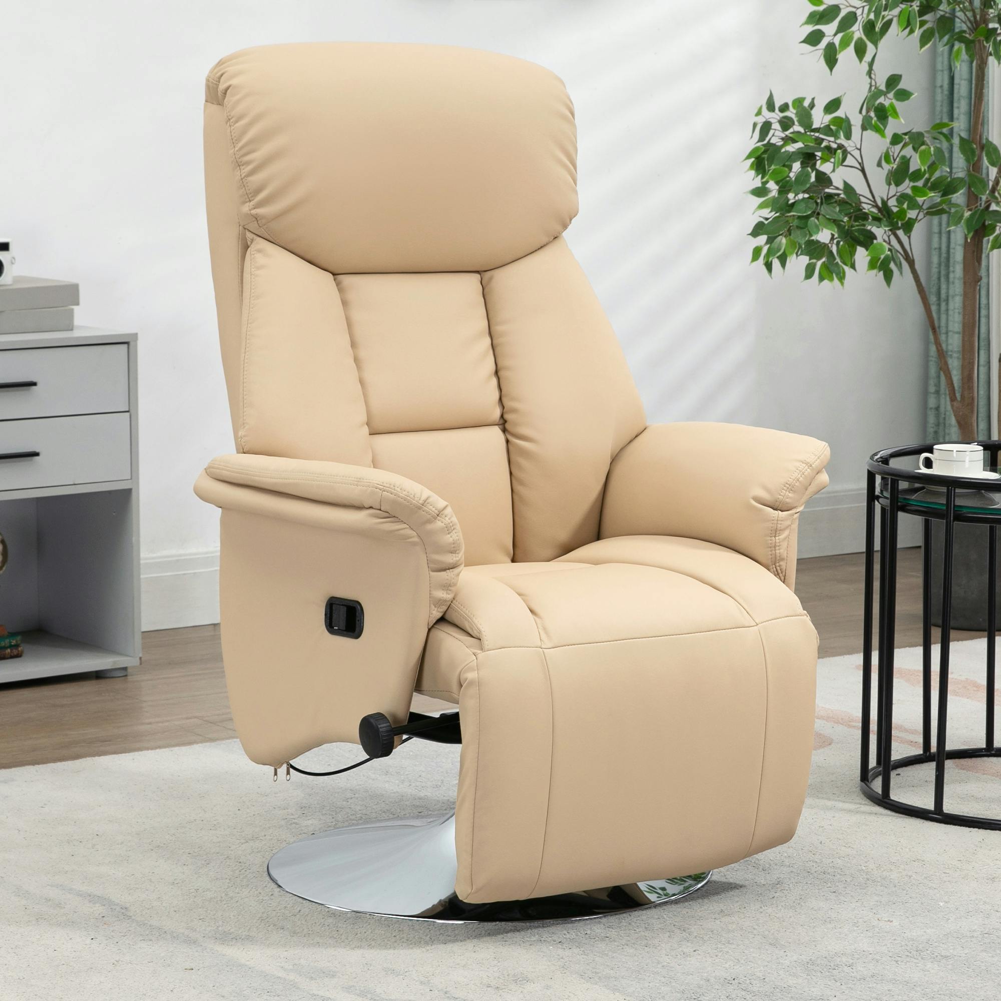 Homcom Beige Adjustable Swivel Recliner With Footrest, Padded Arms,
