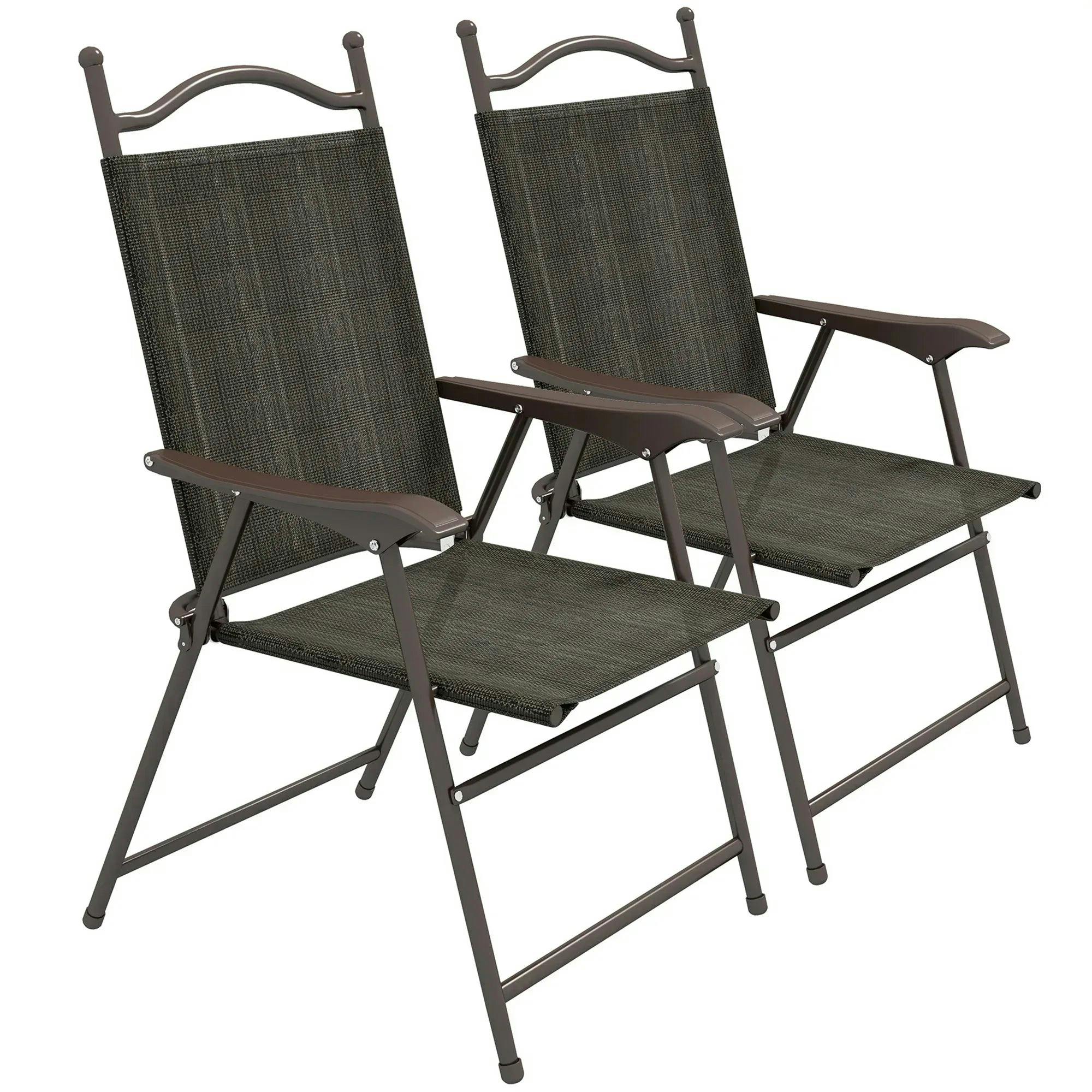 Outsunny Unisex Dark Brown Folding Chairs Set W/ Armrest, Breathable Mesh Fabric Seat In | : Size 2 Pack - Image 5