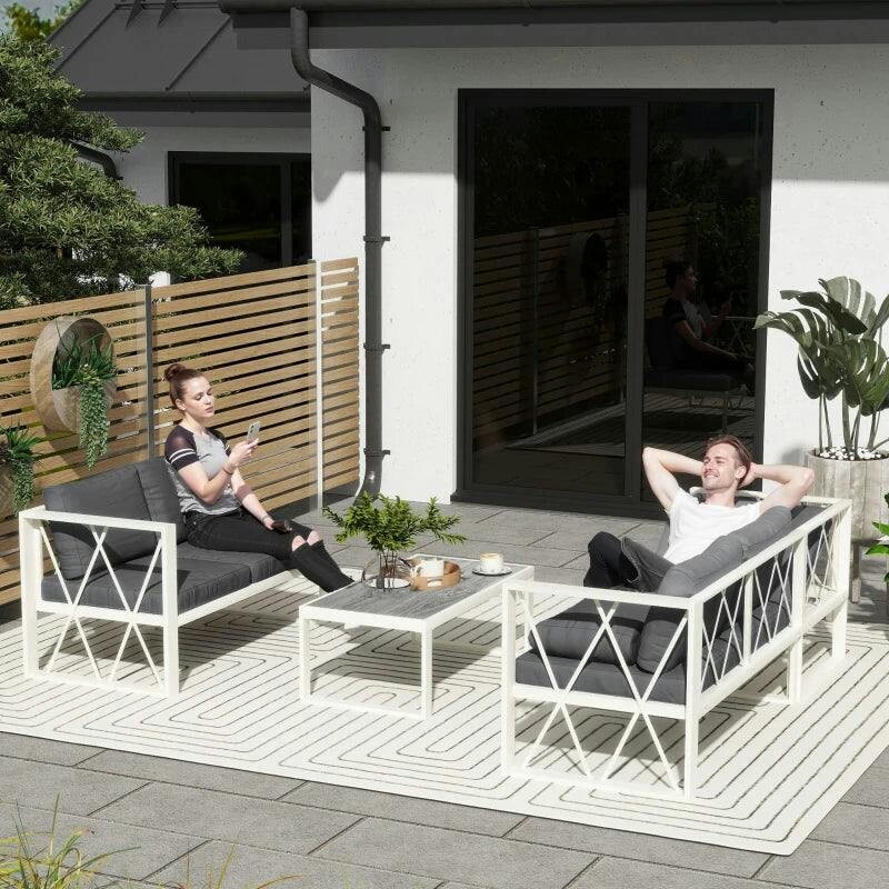 B&Q - 5 Seater Sectional Outdoor Sofa Set With Loveseats For Garden Grey - Image 4
