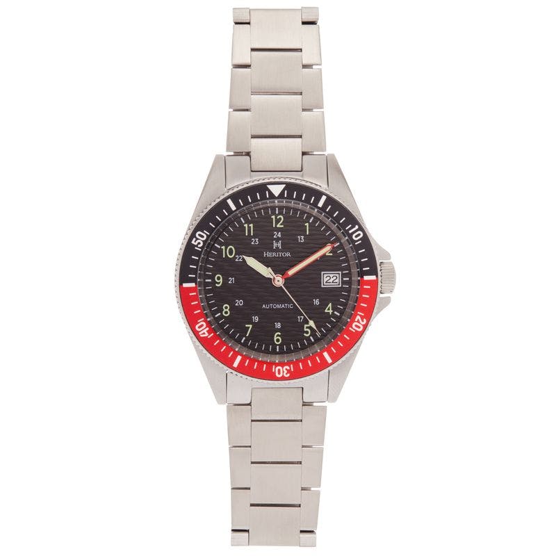 Heritor Automatic Silver/Black/Red Calder Bracelet Watch W/Date