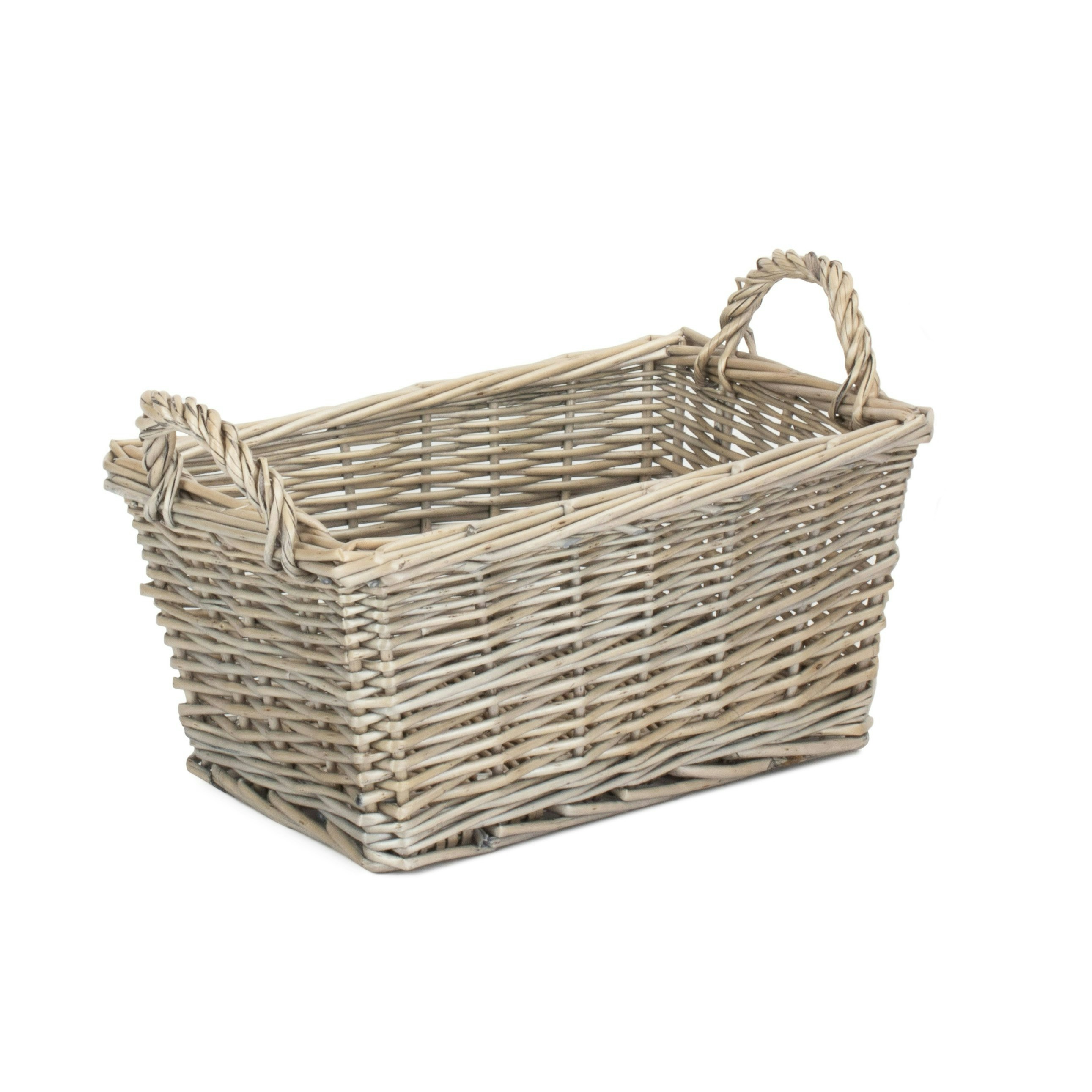 Rackhams Red Wicker Antique Wash Finish Handled Unlined Storage Basket - Small