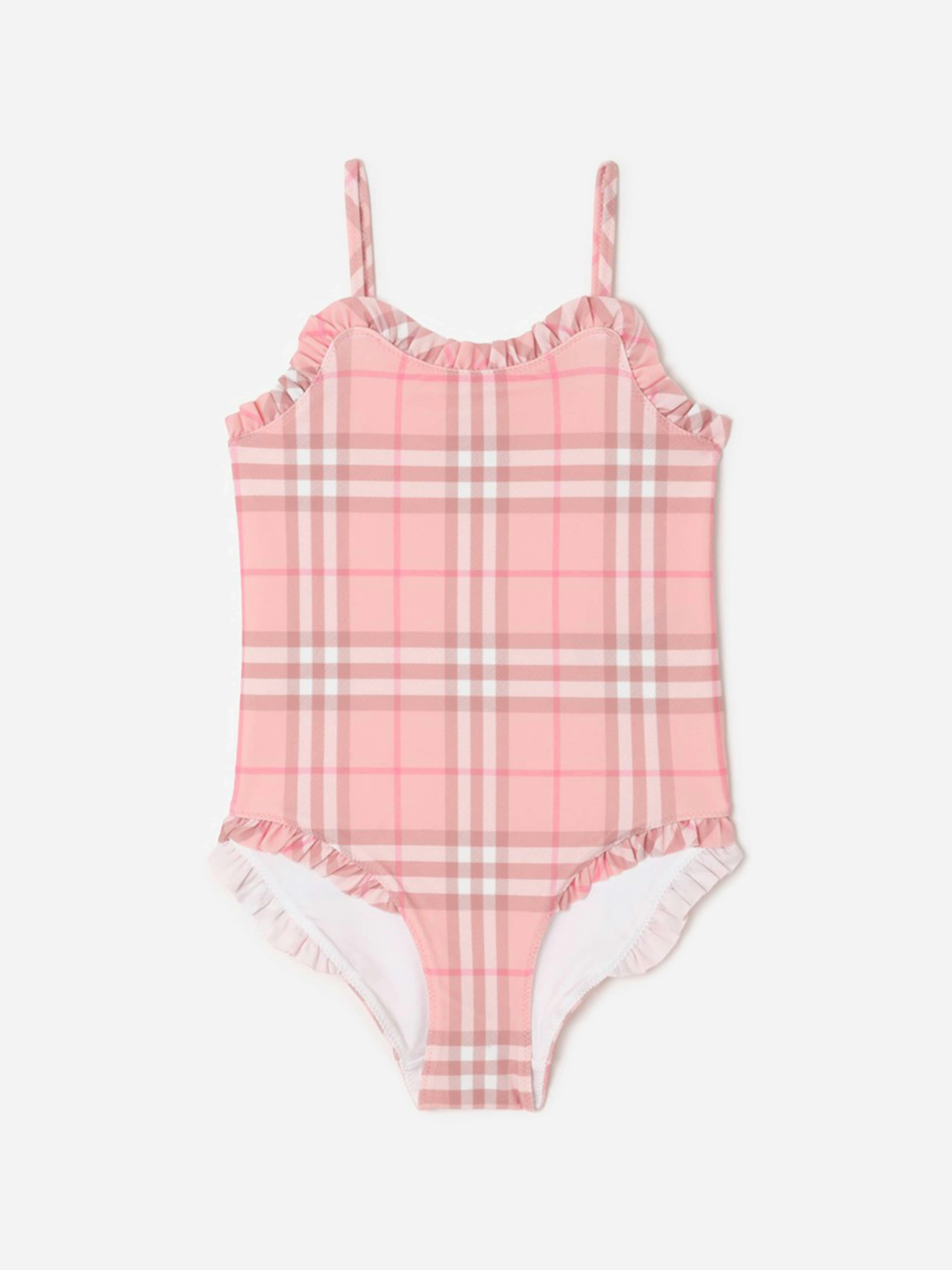 Burberry Kids Girls Pink Burberry Immy Check Swimsuit In - 8 Yrs
