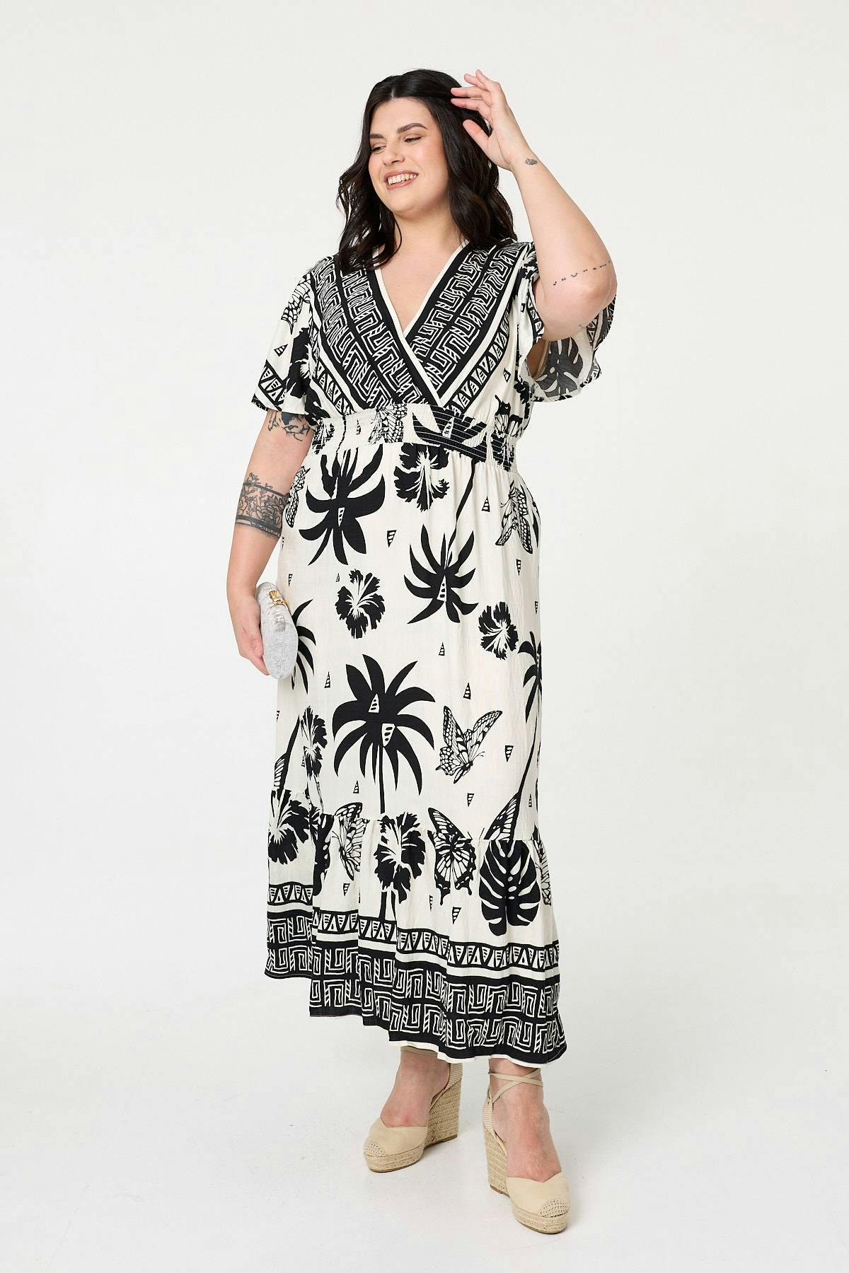 Izabel London White Curve Tropical Empire Waist Maxi Dress - 20/22