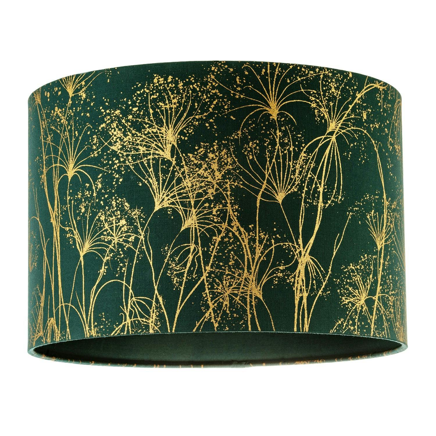 Rackhams Green/Gold Deep Emerald Forest Lamp Shade With Botanical Foil Print