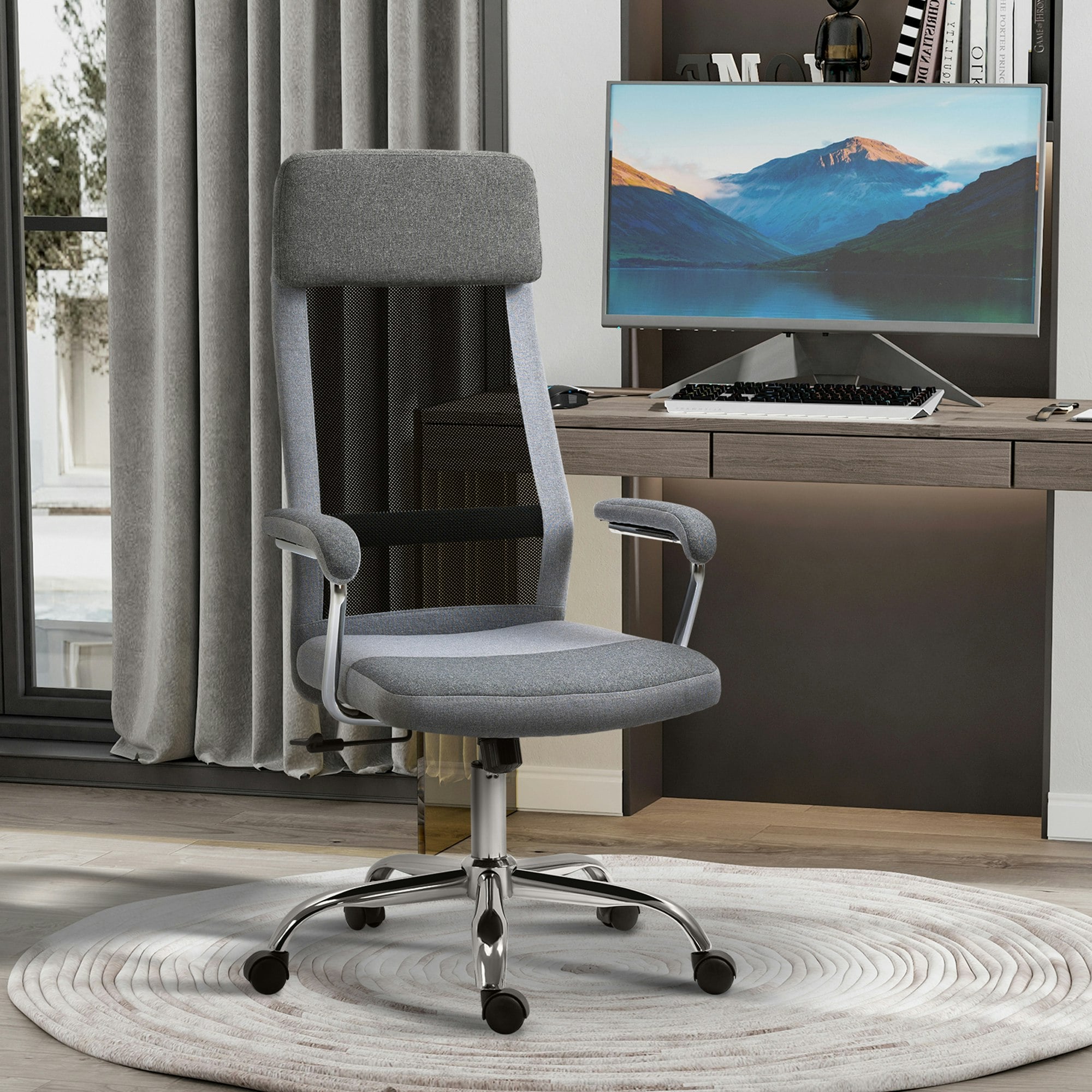 Rackhams Grey Office Chair Mesh High Back Swivel Task Home Desk Chair W/ Arm,