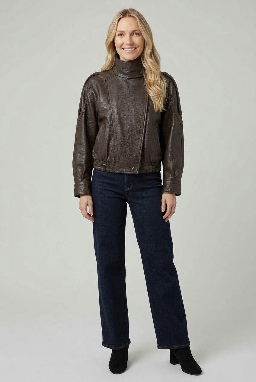 Izabel London Black Faux Leather Asymmetric High Neck Jacket - S/M