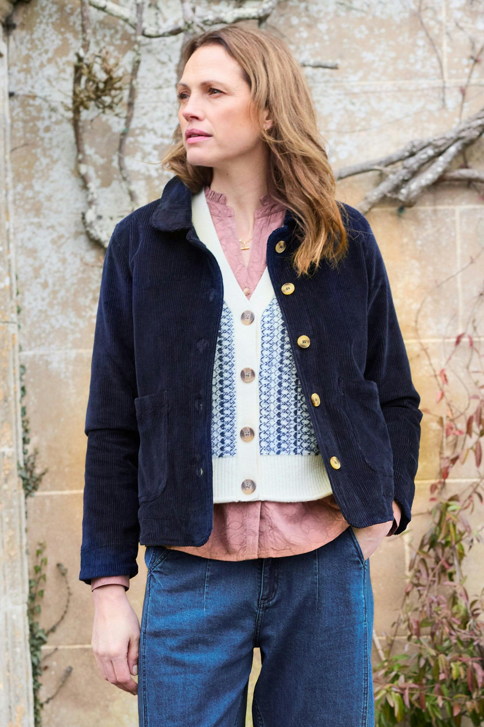 Lily & Me Ash Stretch Cotton Jumbo Cord Jacket Navy - Navy - 10