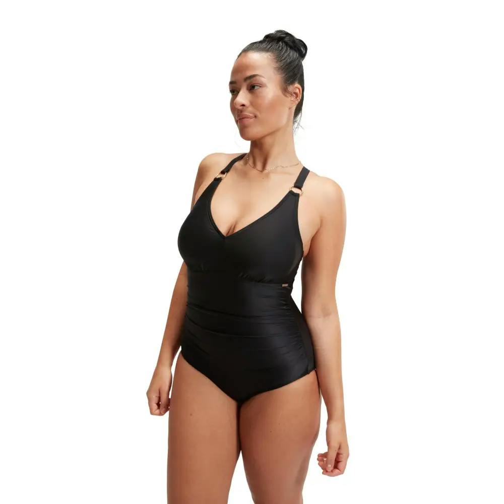 Speedo Women's Black Shaping V Neck Swimsuit - Uk Size 42