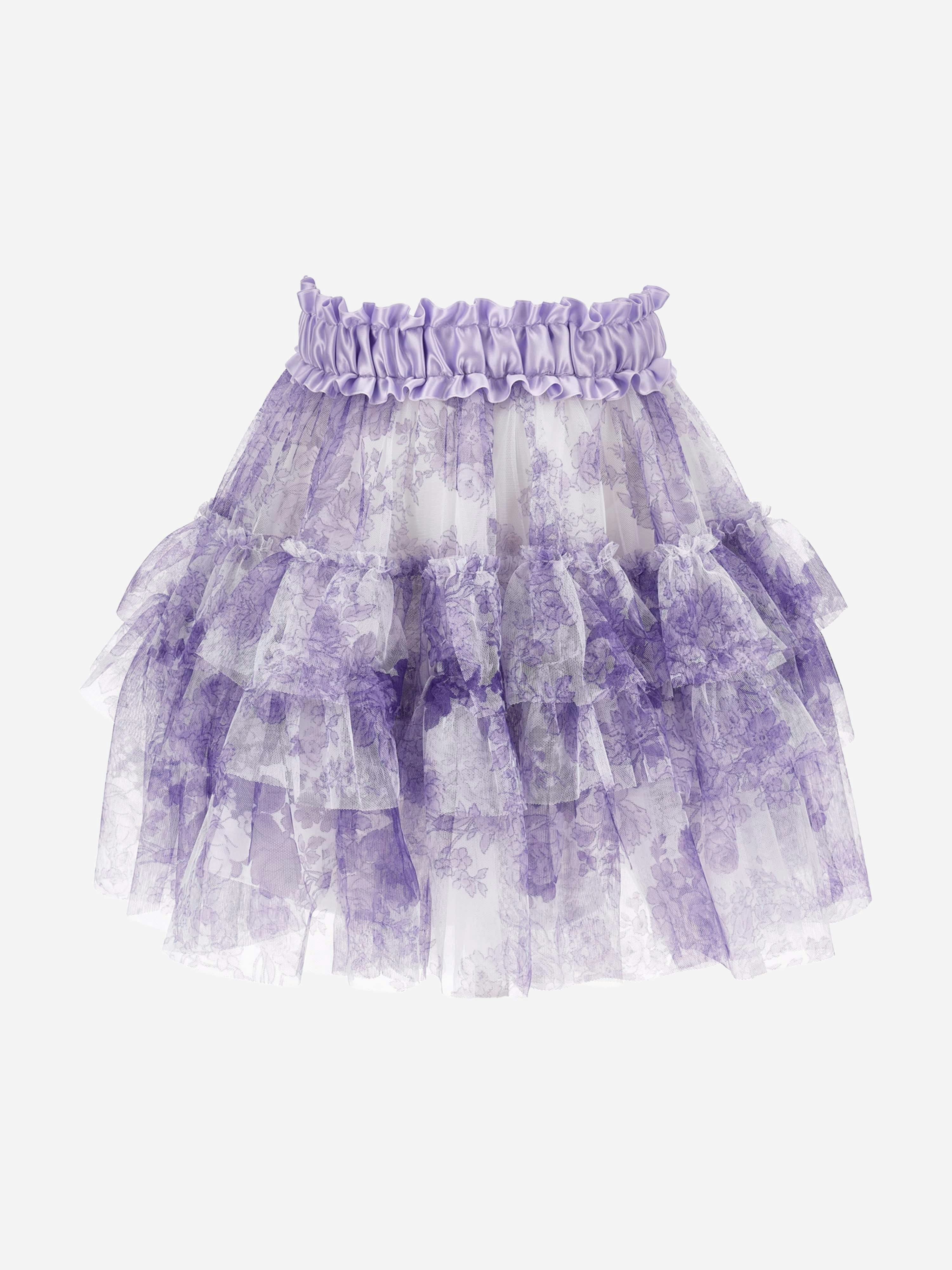 Monnalisa Girls Purple/Ivory Monochrome Tulle Skirt In - 5 Yrs