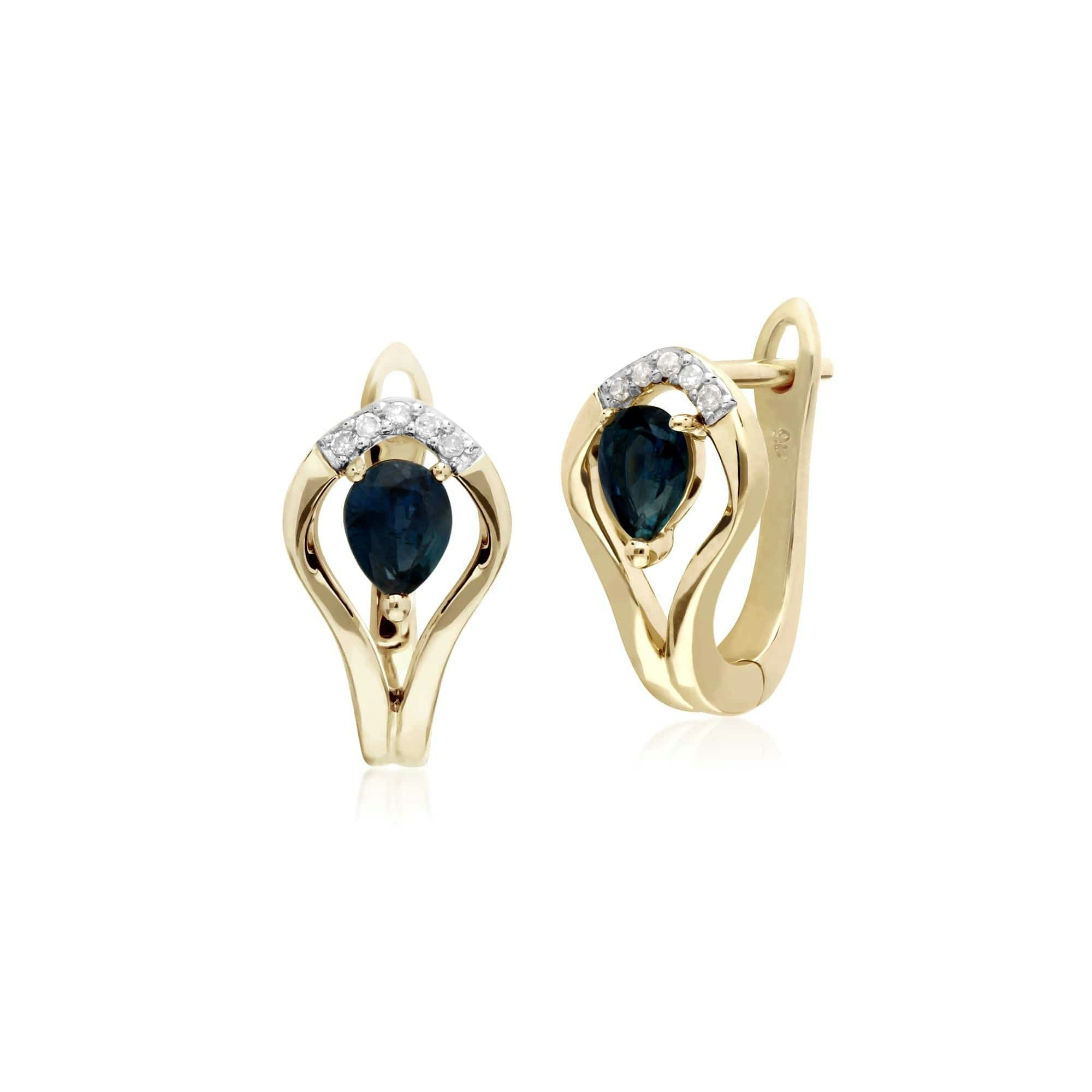 Gemondo Yellow/Gold Classic Sapphire & Diamond Leaf Halo Earrings In 9Ct - 9Ct Sapphire & Diamond Leaf Lever Back Earrings