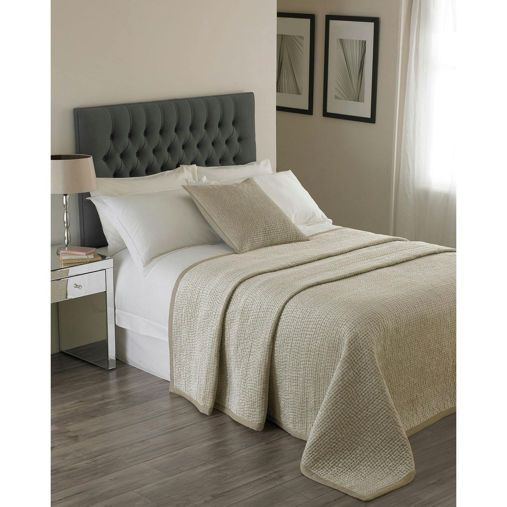 Rackhams Cream/Light Brooklands Bedspread - Champagne - 265X265cm - Champagne - 55% Viscose/45% Cotton