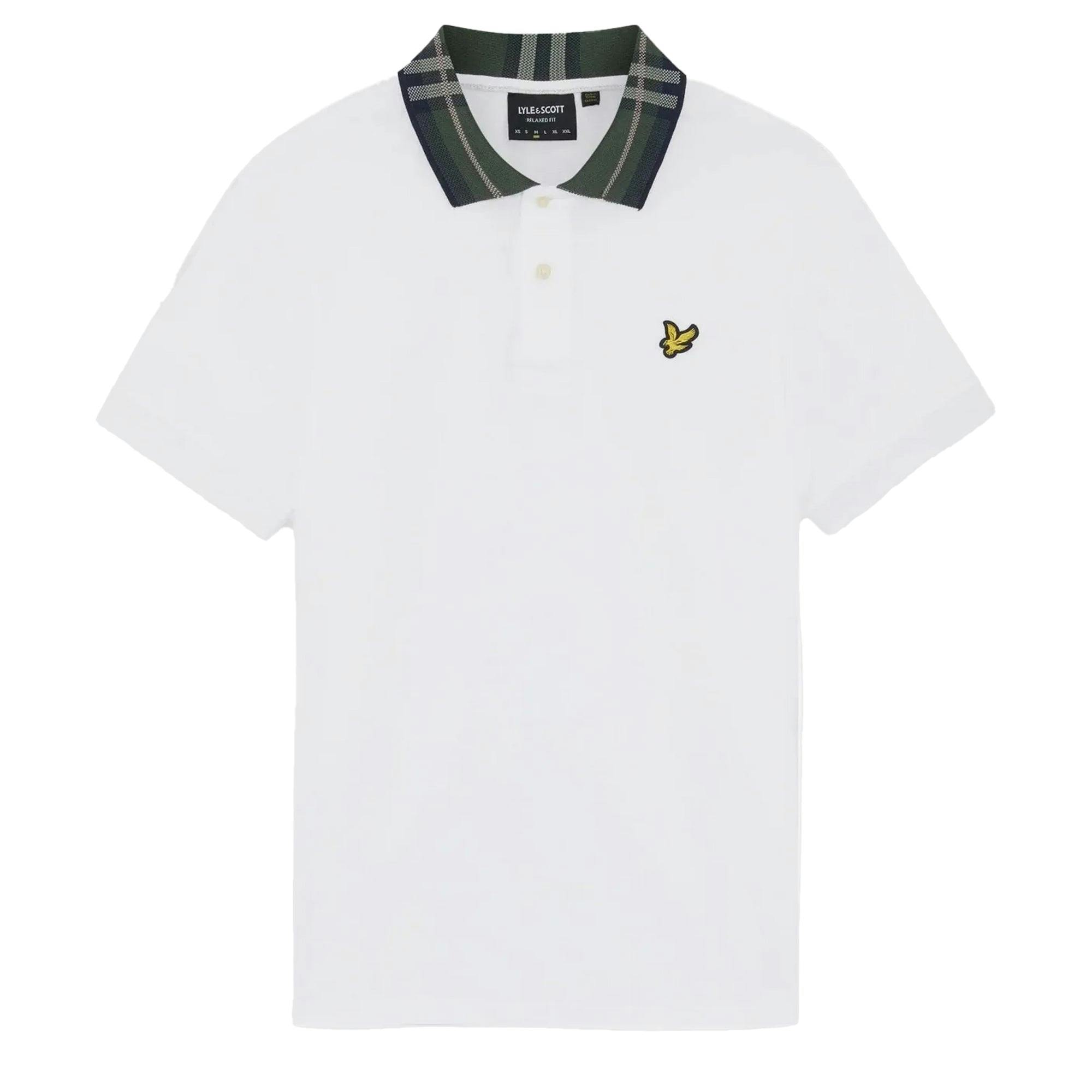 Lyle & Scott White Tartan Collar Polo Shirt - L