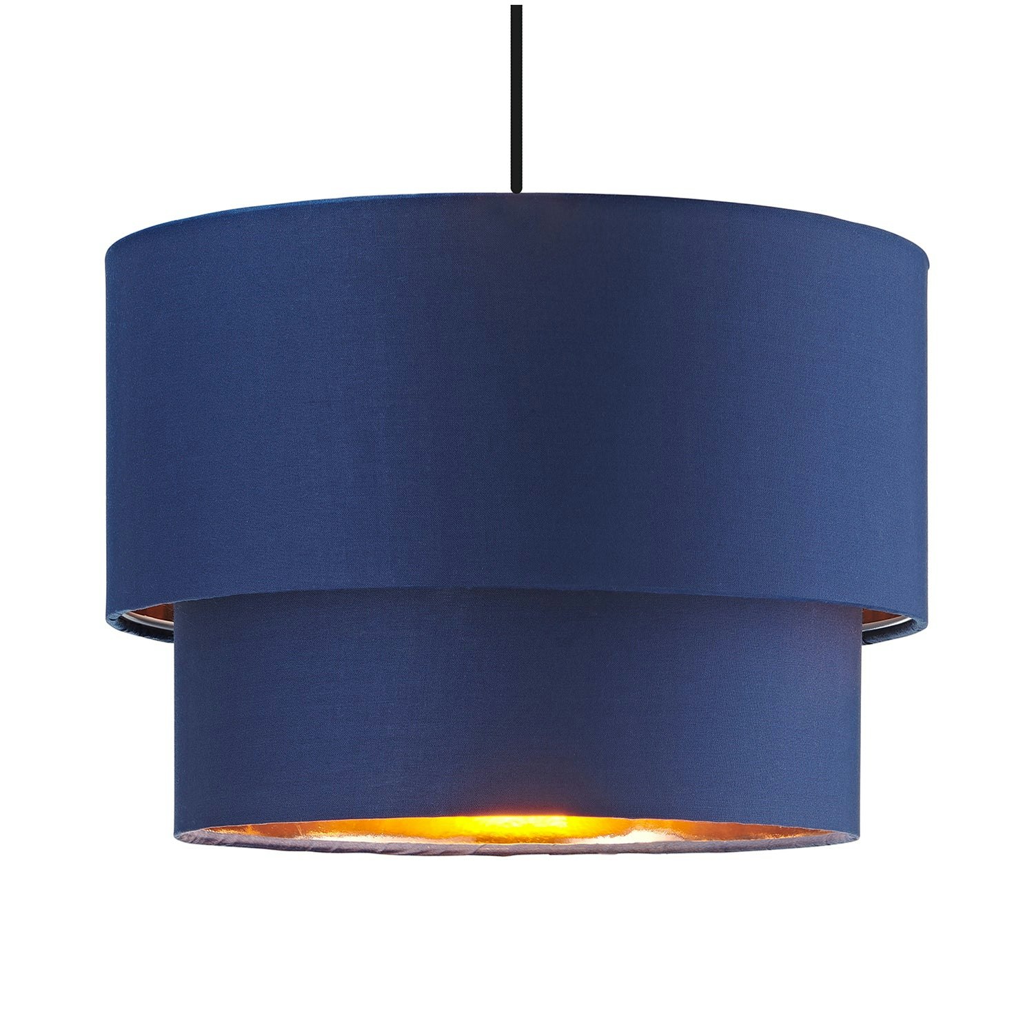 Happy Homewares Blue Modern 10" Navy Cotton Double Tier Ceiling Shade With Shiny Copper Inner