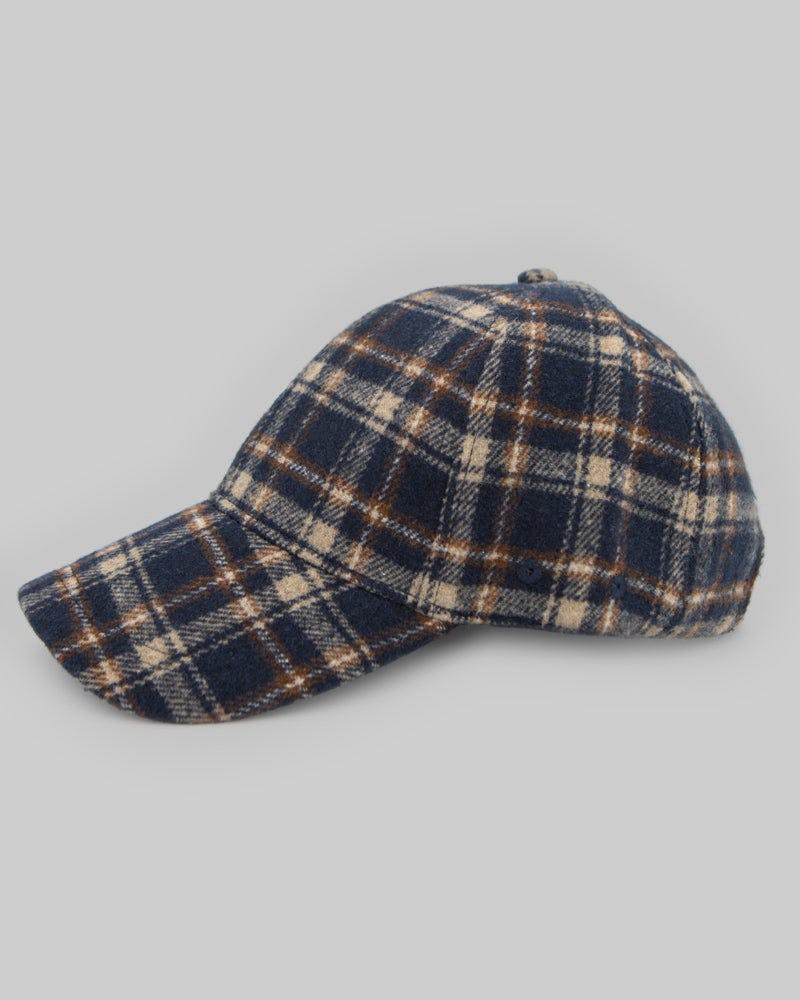 Steel & Jelly Navy And Camel Check Baseball Cap - Navy - One Size