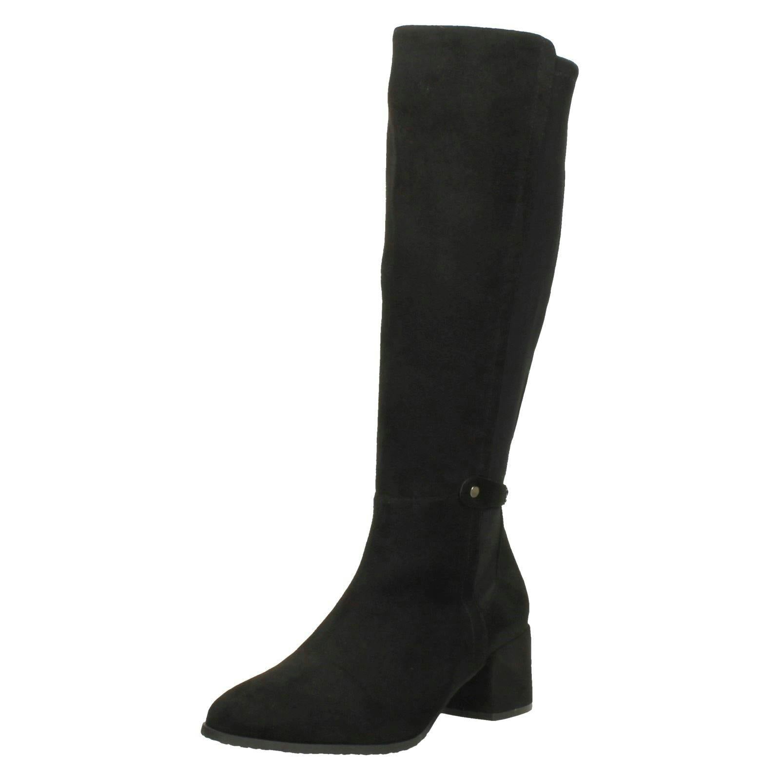 Spot On Women's Black Block Heel Wide Fitting Knee High Boots F51256 - Microfibre - Uk 5