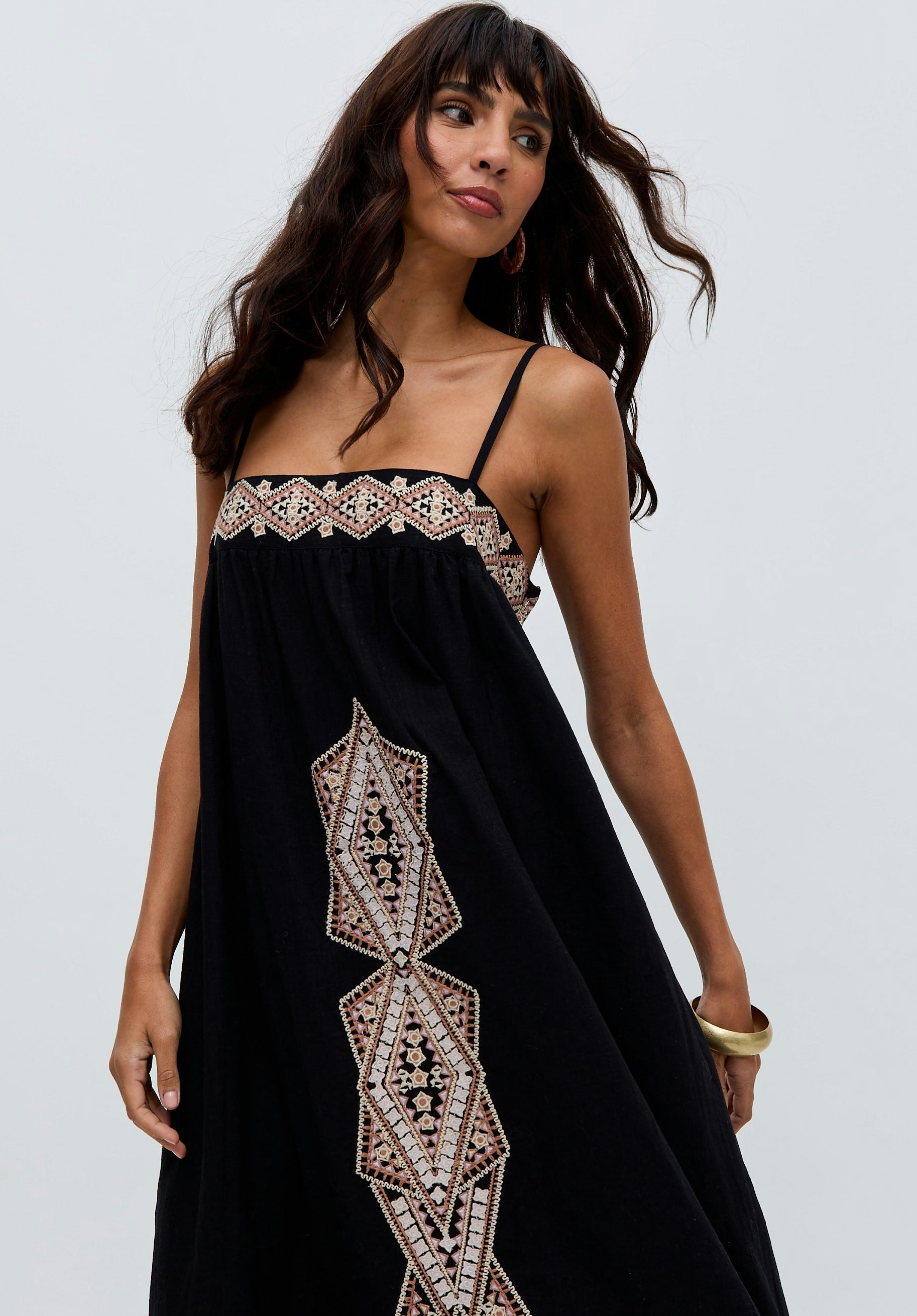 Raffya Black Sapphire Spaghetti Strap Embroidered Maxi Dress In - 14