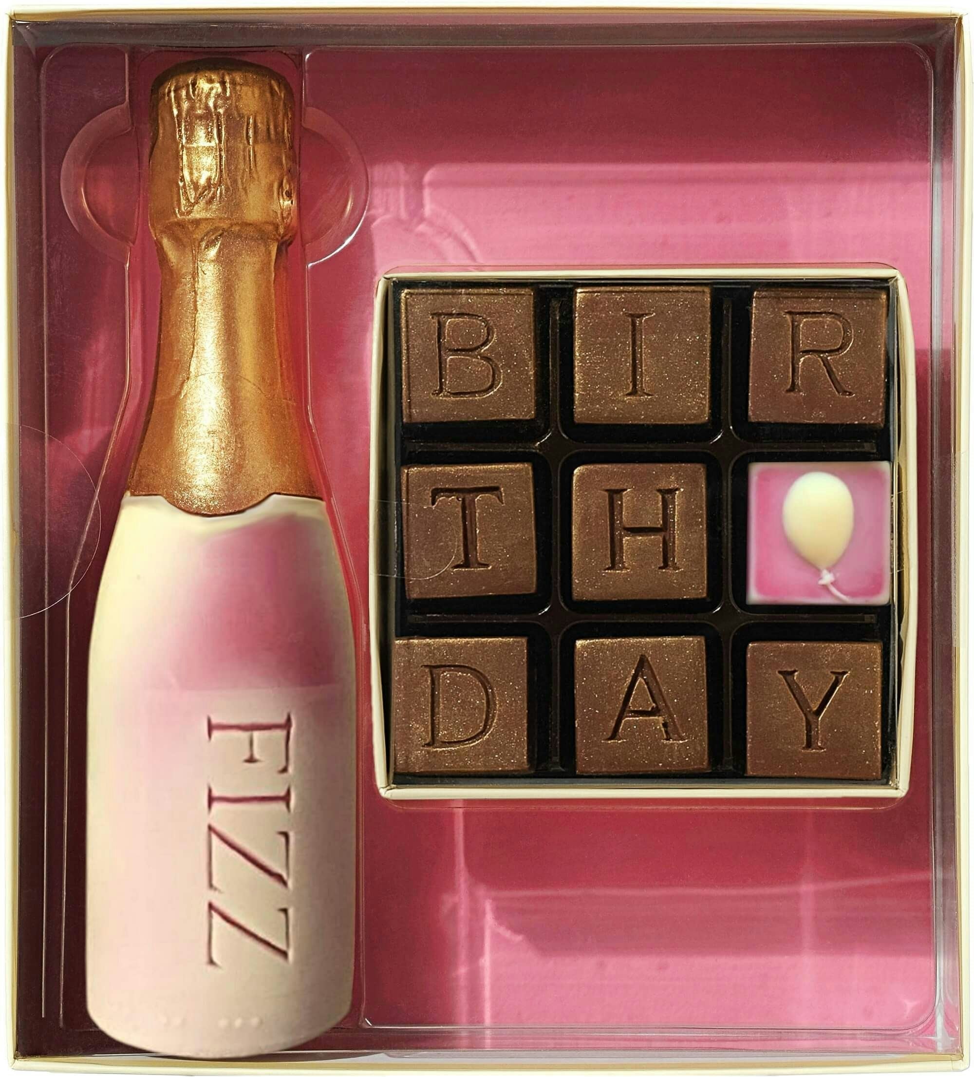 Choc On Choc White/Golden Chocolate Birthday And Fizz Gift Box