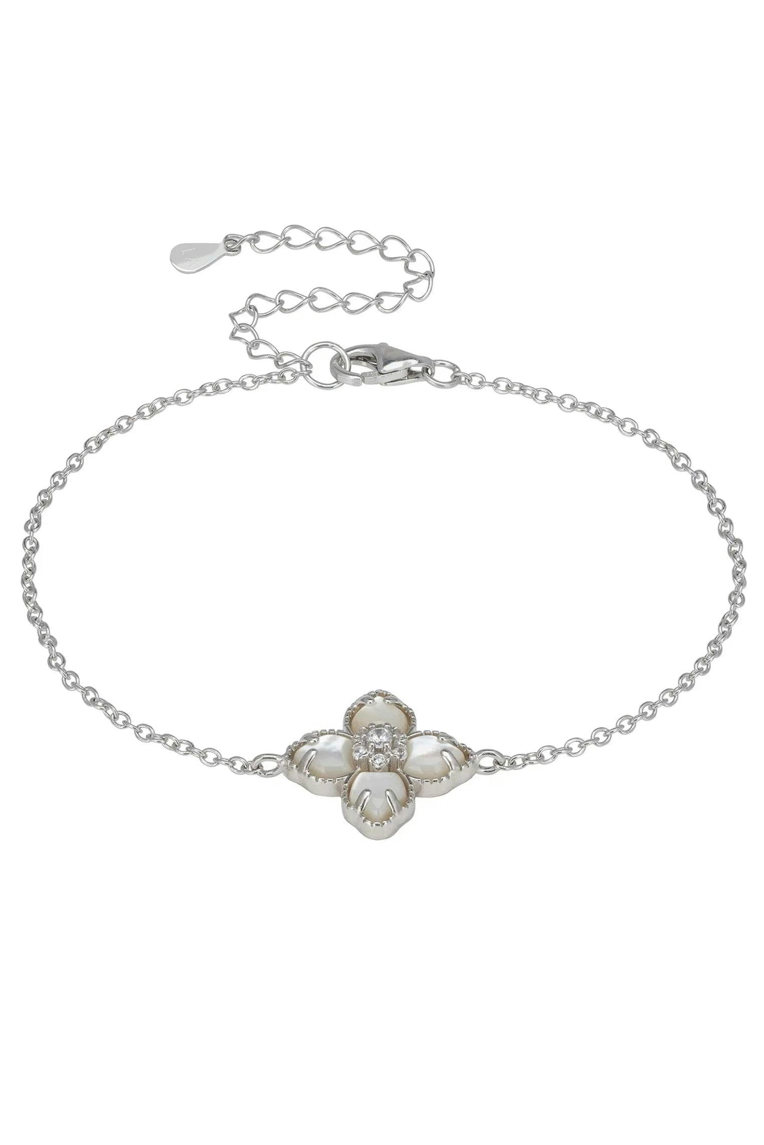 Latelita Silver Flower Clover Mother Of Pearl Bracelet