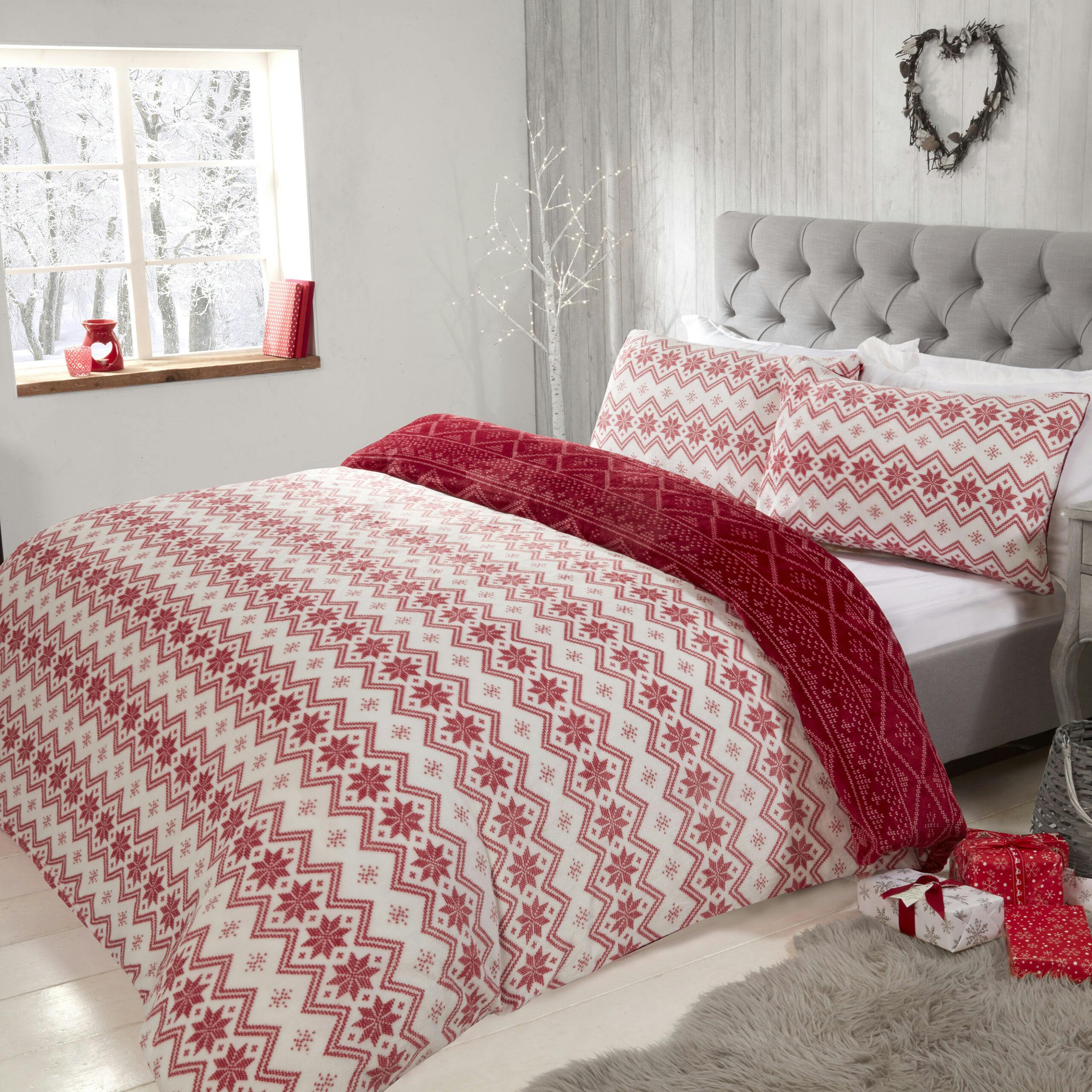 Rackhams Red Fairisle Flannel Fleece Reversible Duvet - Single (135Cm X 200Cm)