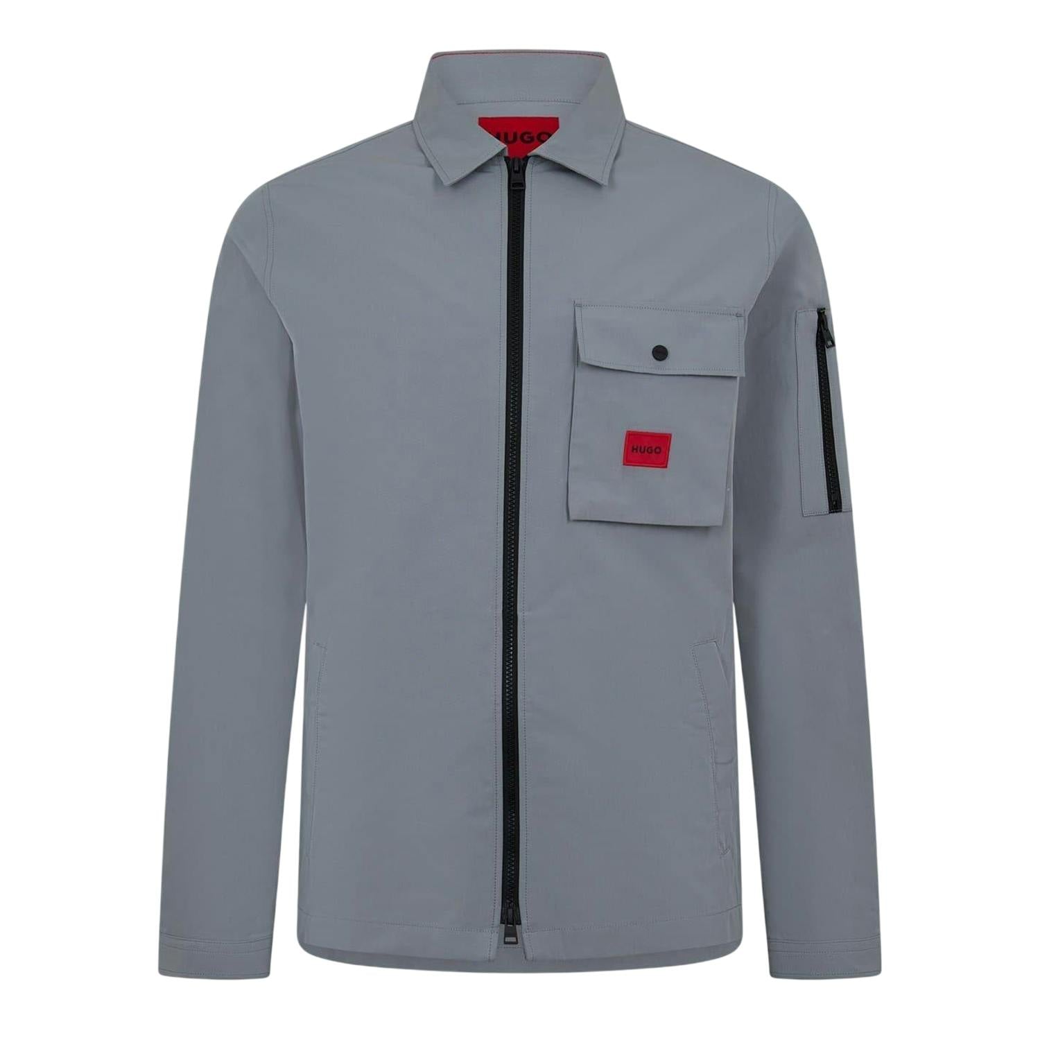 Hugo Men's Grey Logo Cotton Overshirt - / - M - / - 100% Mixed
