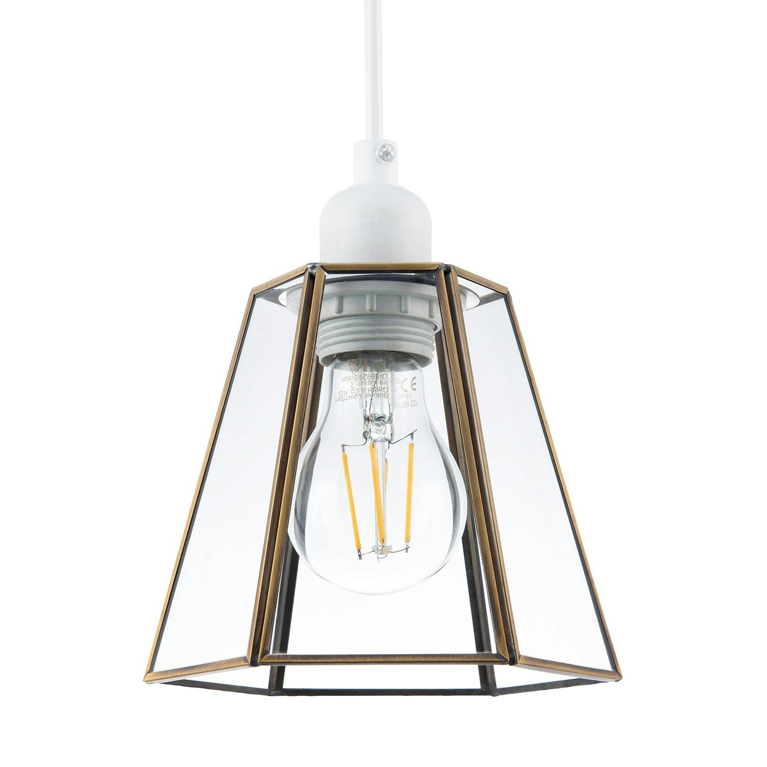 Happy Homewares Industrial Lantern Pendant Shade In Antique Brass With Clear Glass