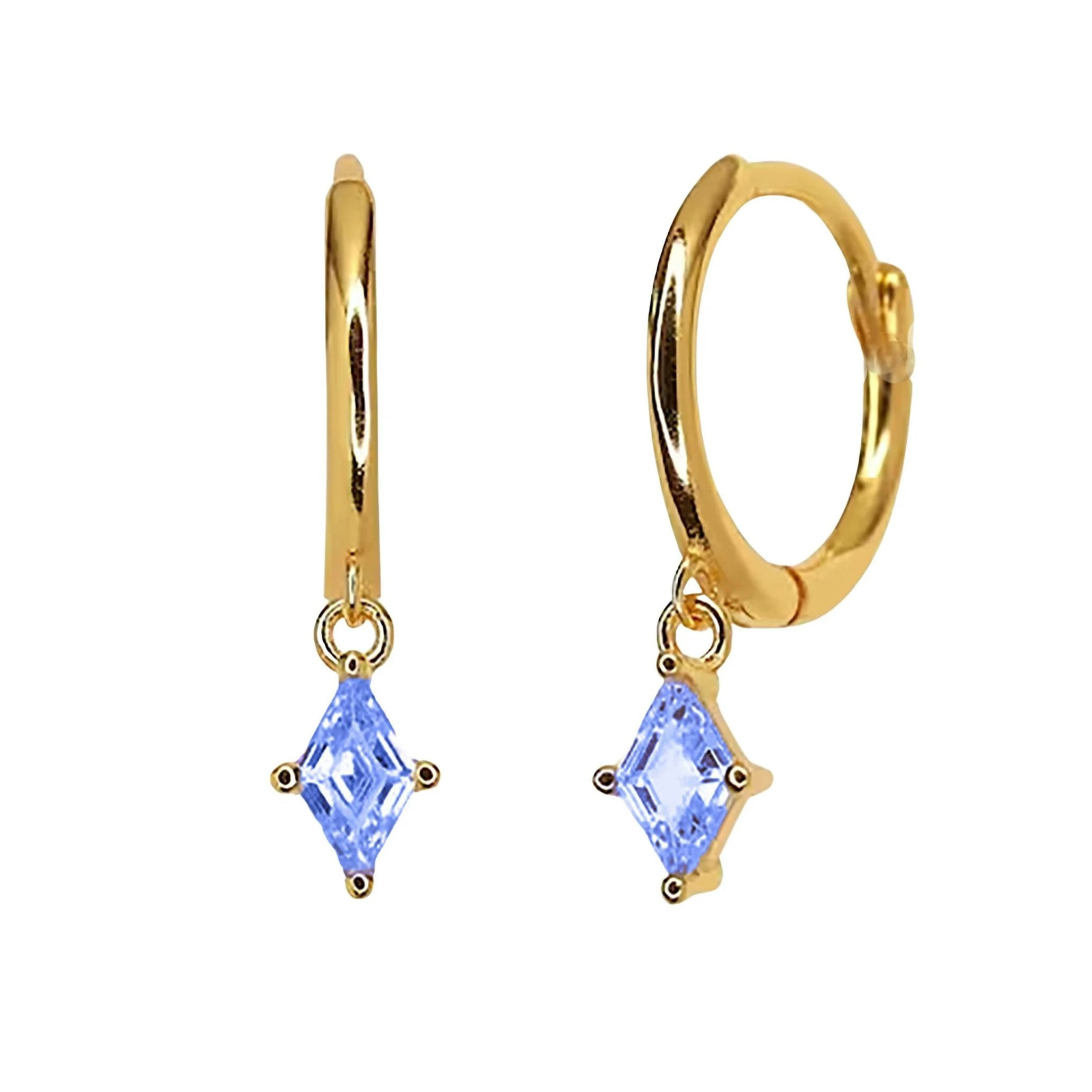 Harfi Tiny Aquamarine March Birthstone Dangle Rook Hoops