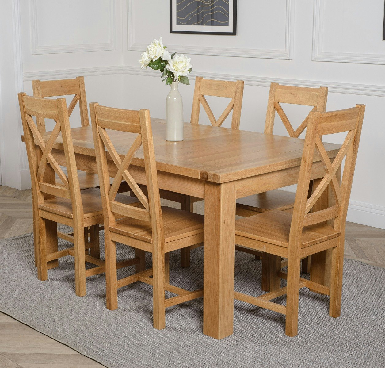 Rackhams Grain/Brown Seattle Oak Extending Dining Table With Berkeley Oak Chairs - Natural Oak - 6 Chairs