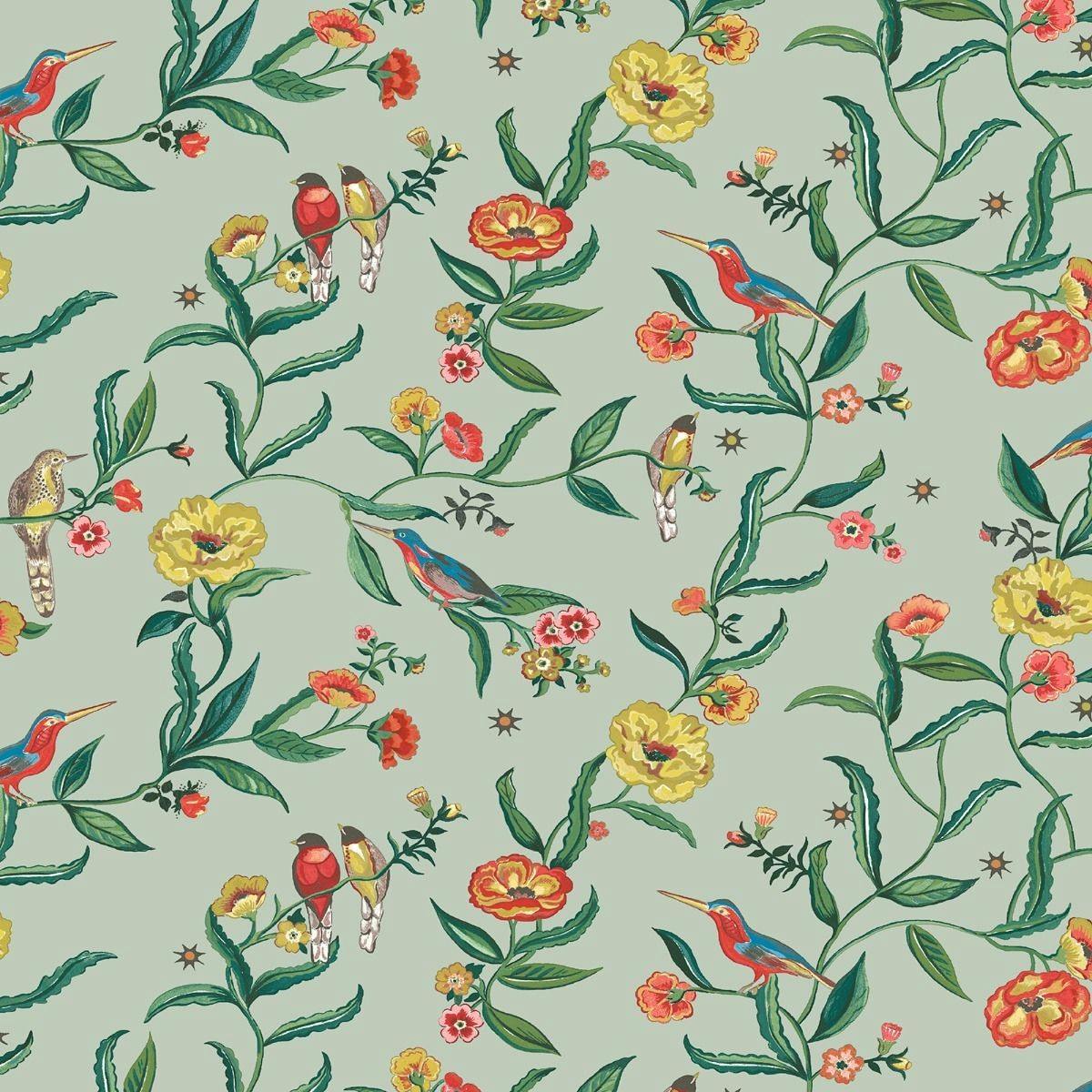 Rackhams Birds Wallpaper - Sage - 10M X 53Cm - Sage - 100% Mixed