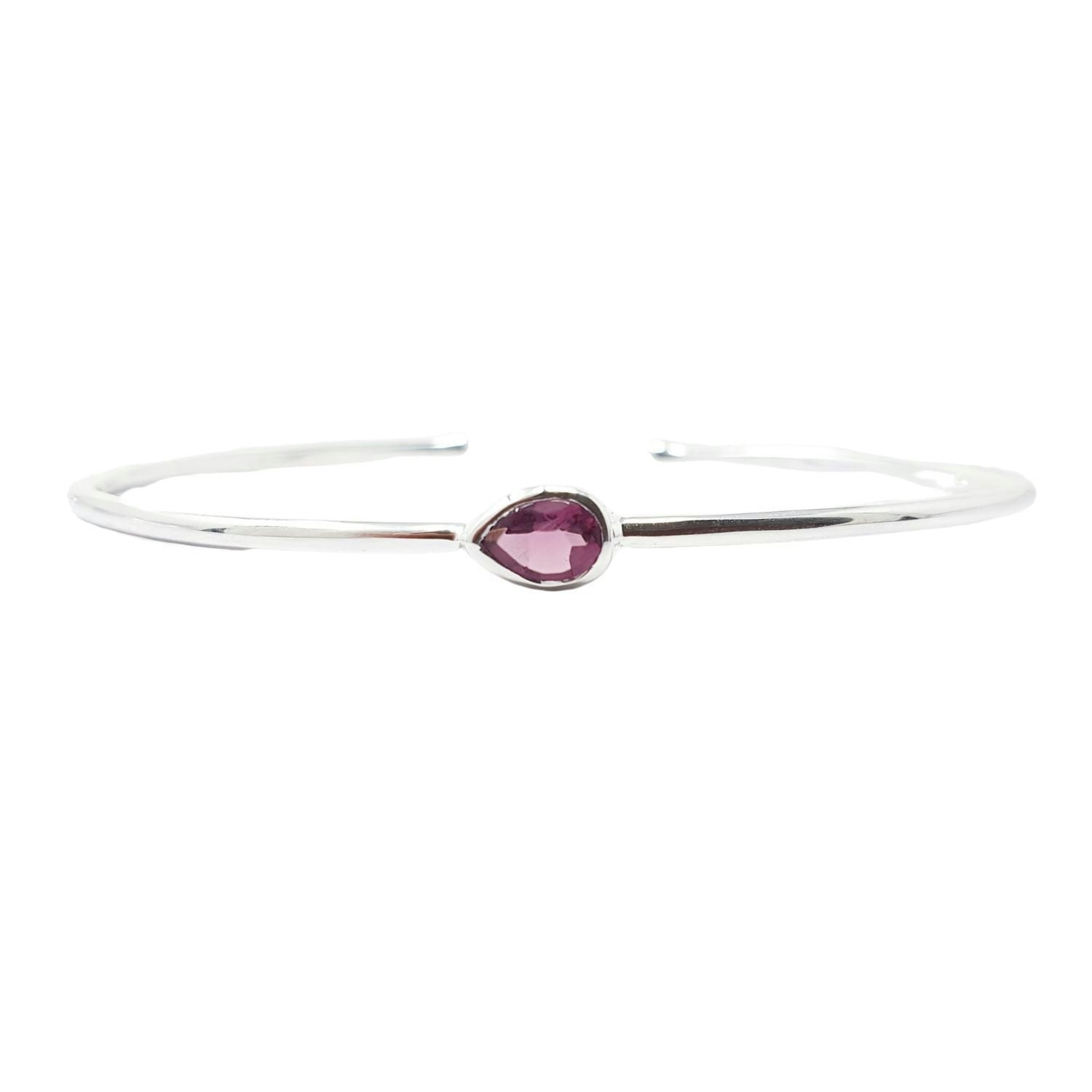 Harfi Silver Minimalist Sterling Ruby July Birthstone Bangle Bracelet